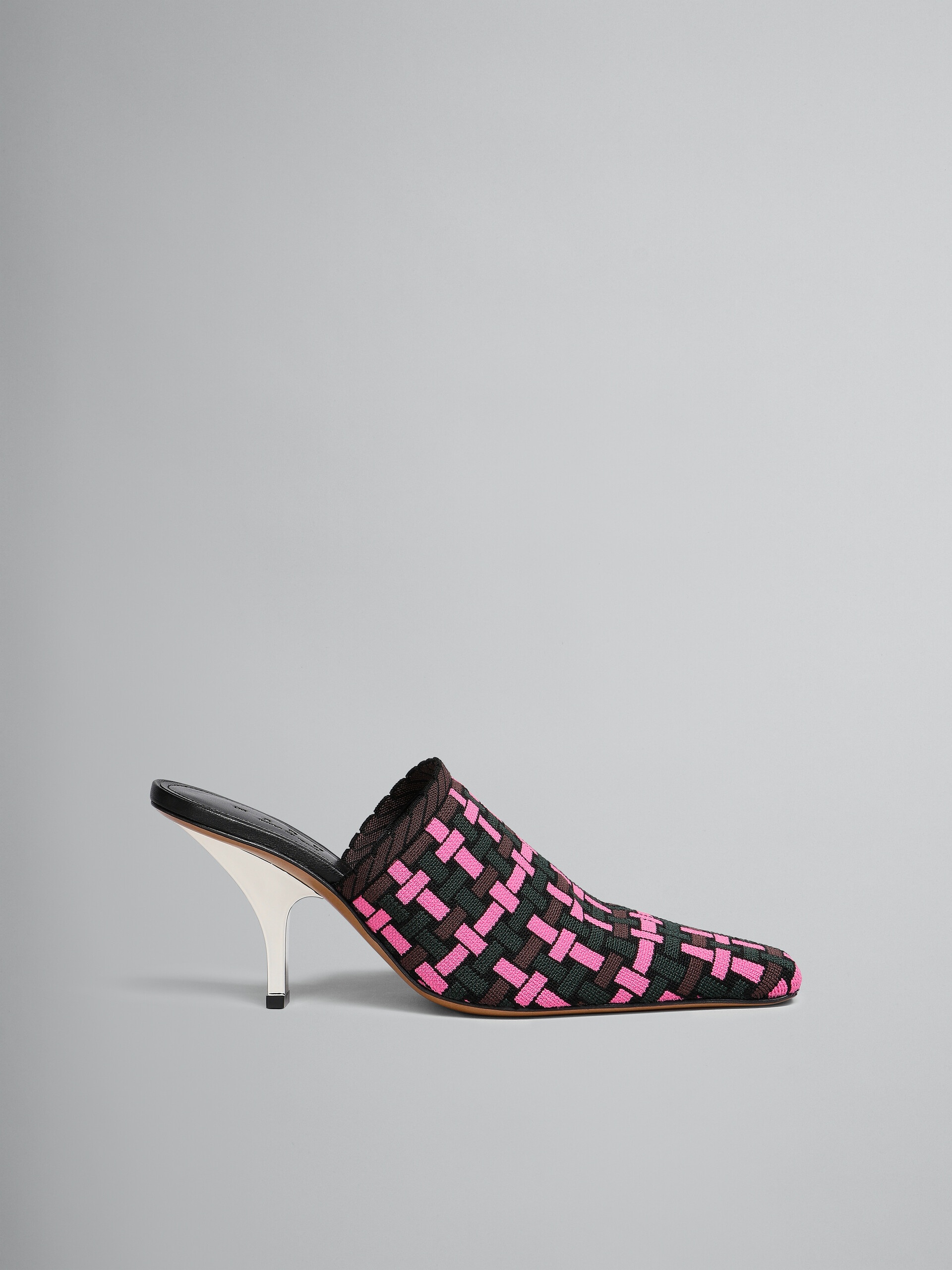FUCHSIA BROWN AND DARK GREEN WOVEN-EFFECT MULE - 1