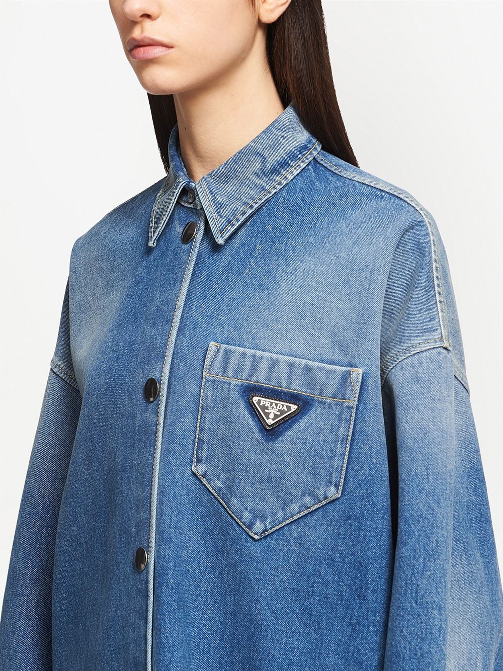 triangle-logo denim shirt - 5