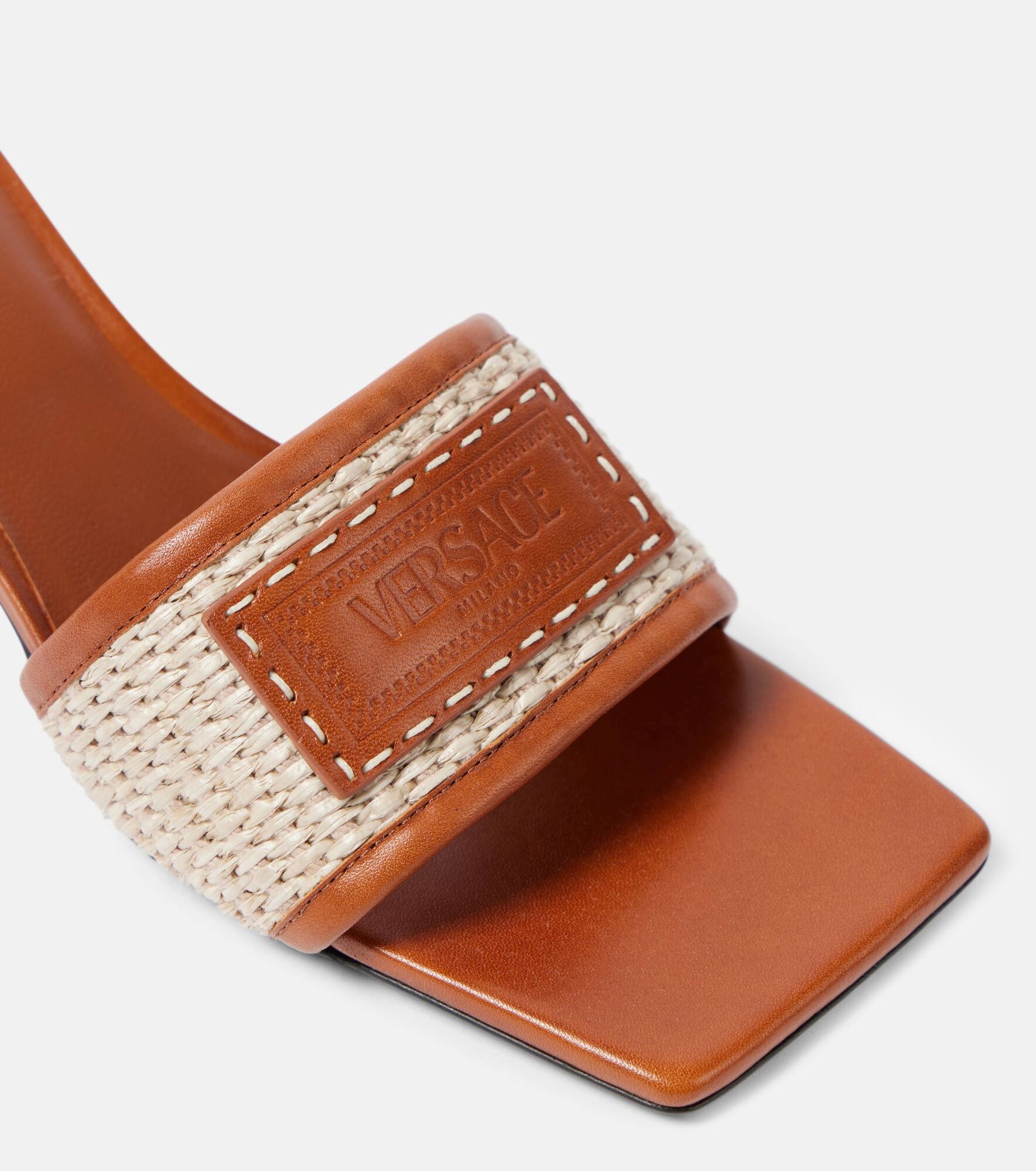 Theia Barocco leather-trimmed raffia mules - 6