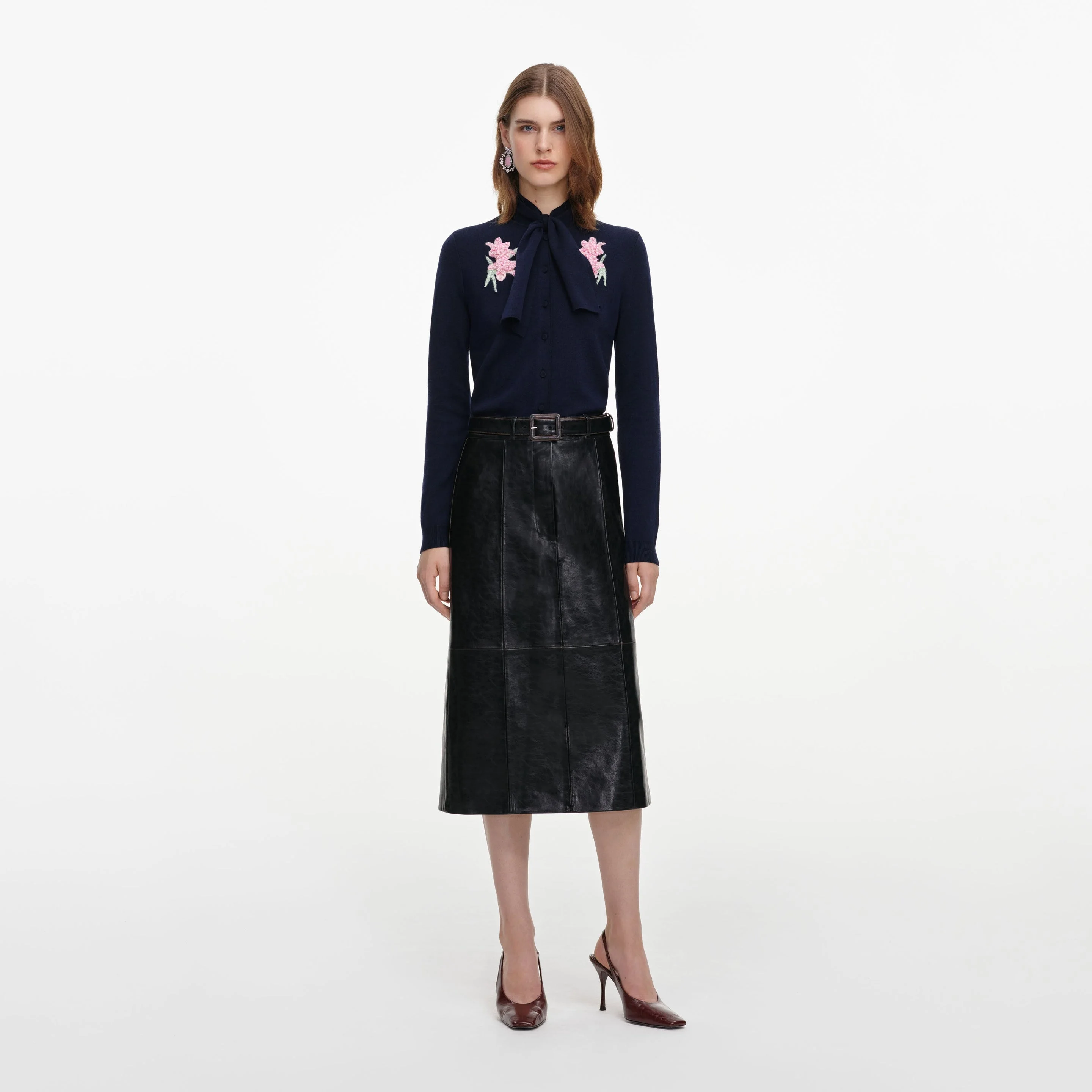 Navy Sequin Embellished Knit Cardigan - 1