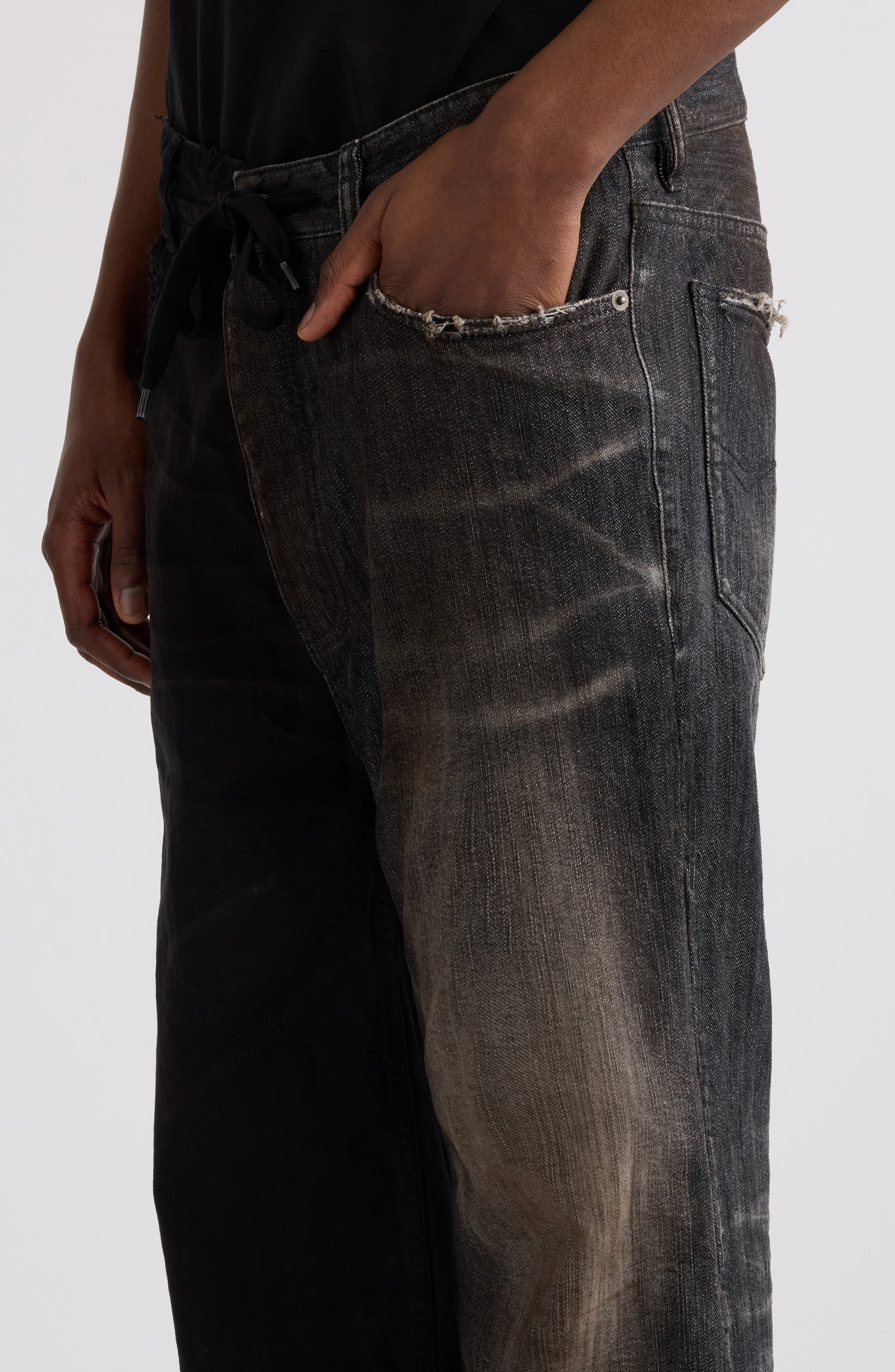 Balenciaga 50-50 Denim Wide Leg Jeans in Light Black at Nordstrom - 5