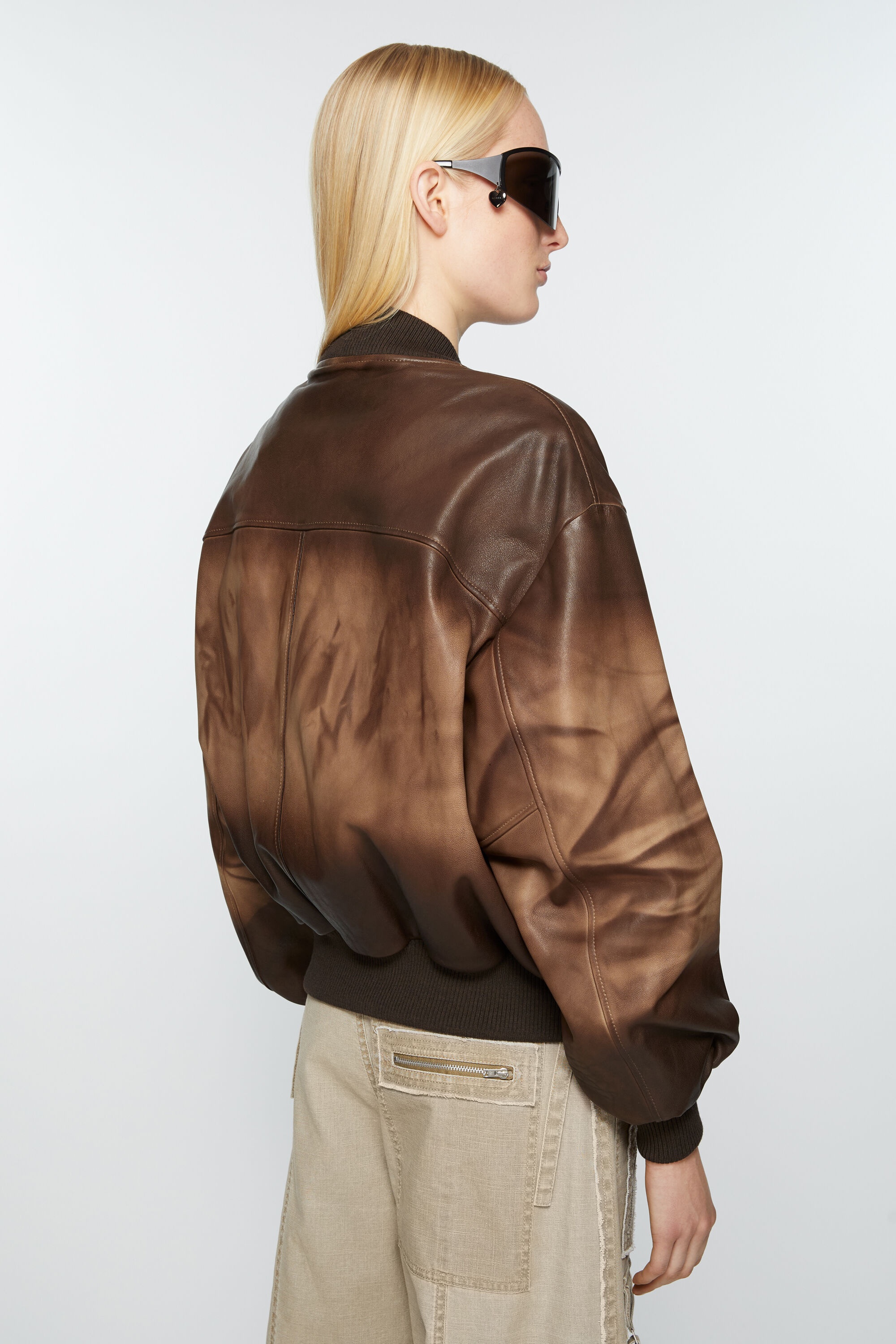 Leather bomber jacket - Brown - 4