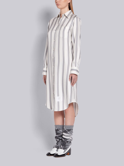 Thom Browne Medium Grey Silk Twill Bold Rep Stripe Long Sleeve Shirt Dress outlook