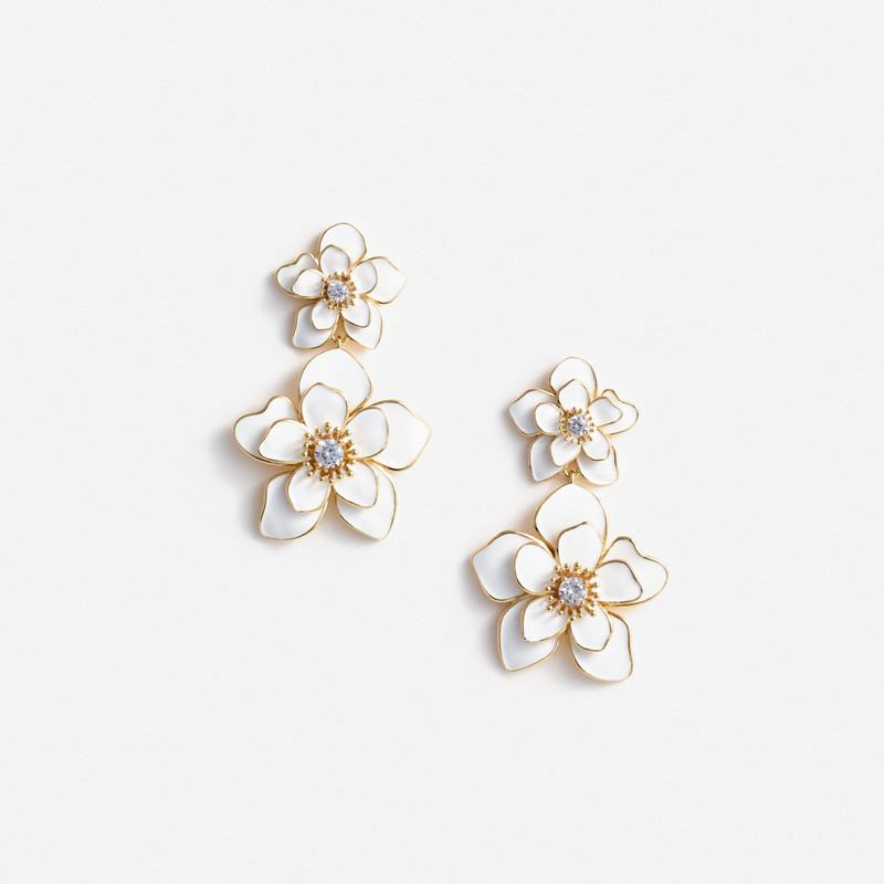 Enamel Flower Tiered Earrings - 1