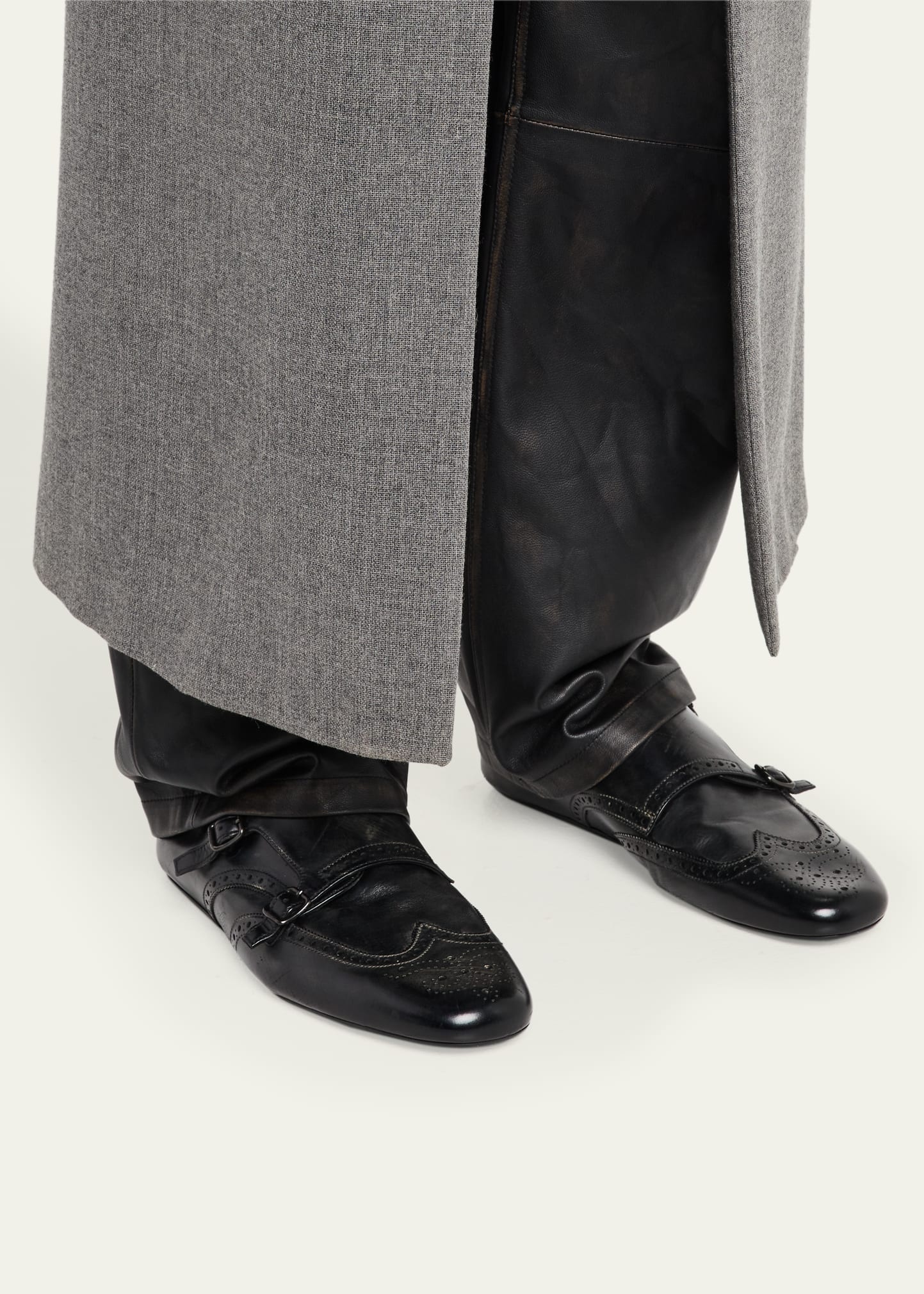 Men's Shuffle Brogue Leather Double-Monk Strap Loafers - 2