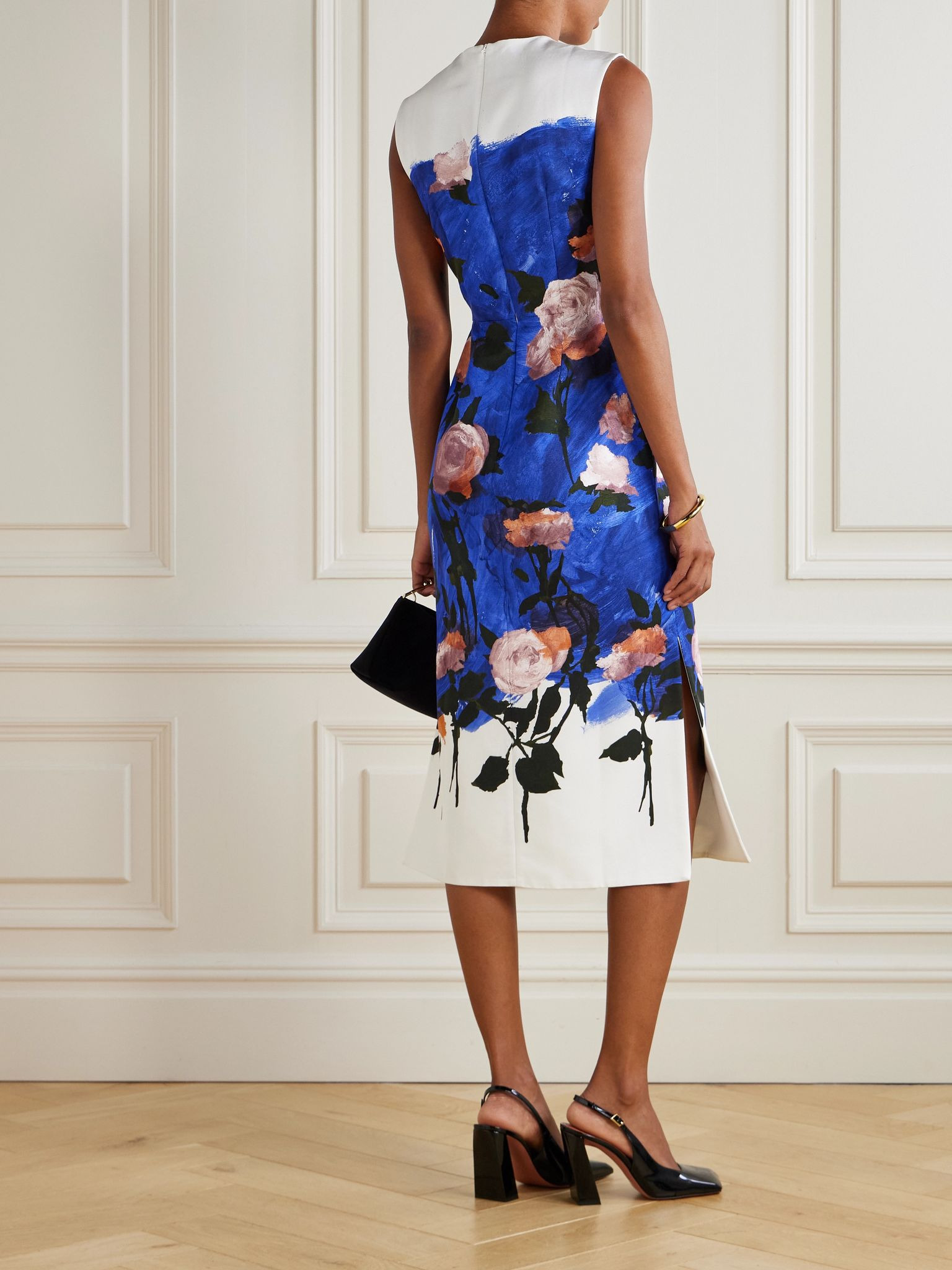 Printed cotton-blend faille midi dress Blue - 3