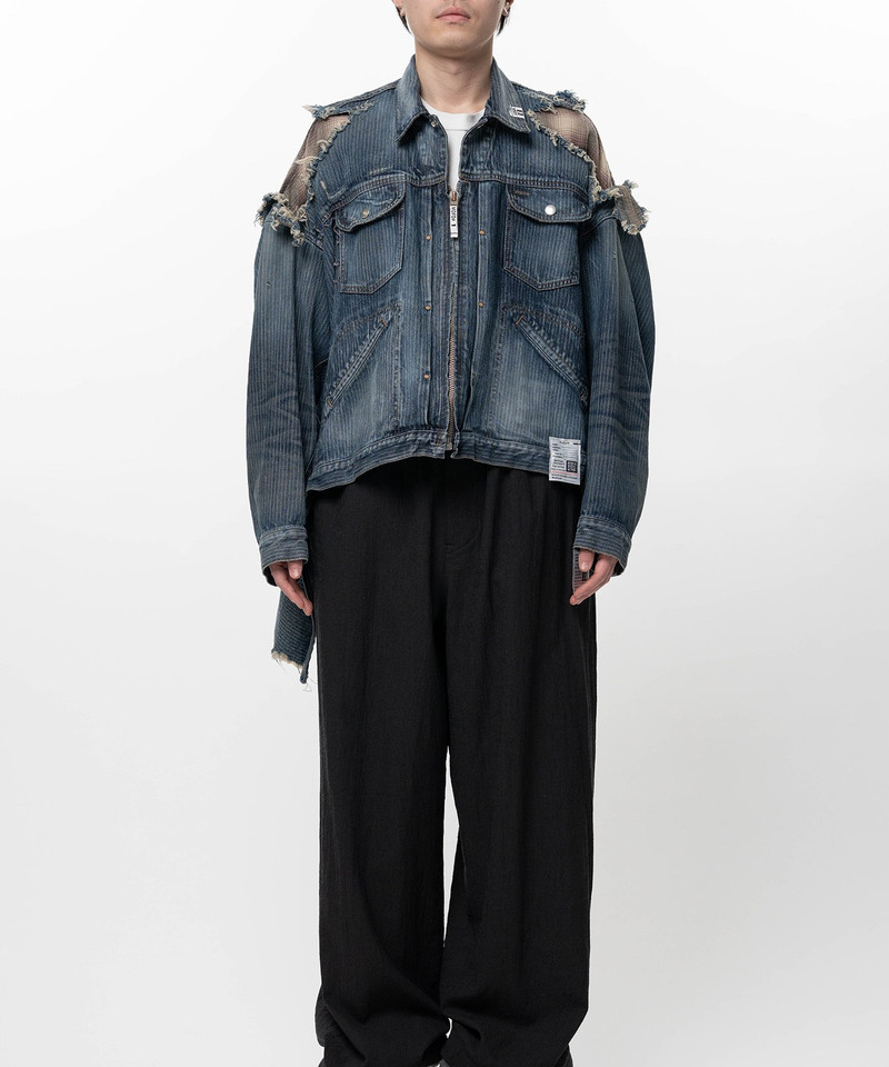 Check Shirt Layered Denim Jacket 8