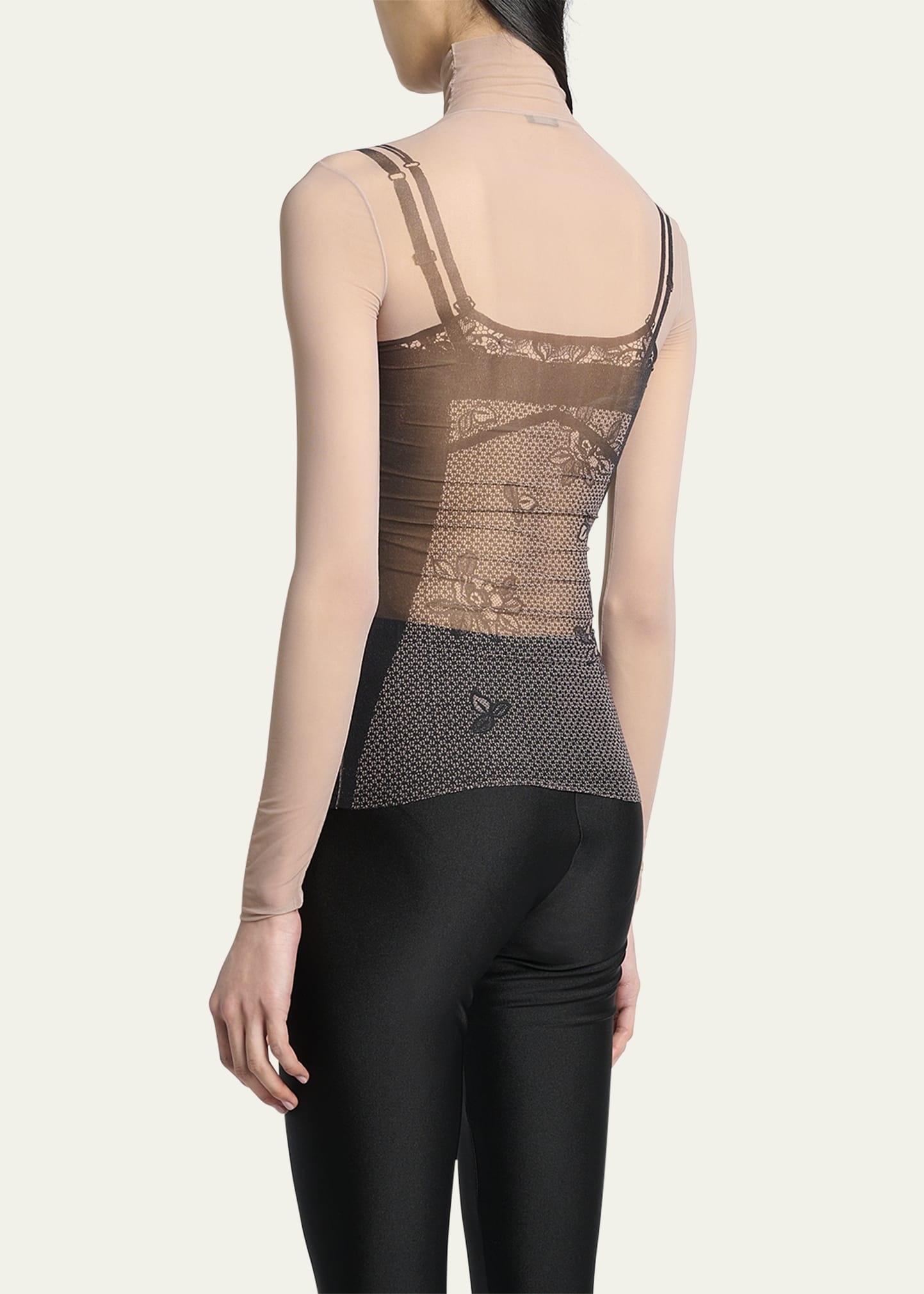 Lingerie Trompe L'oeil Mesh Turtleneck Top - 3