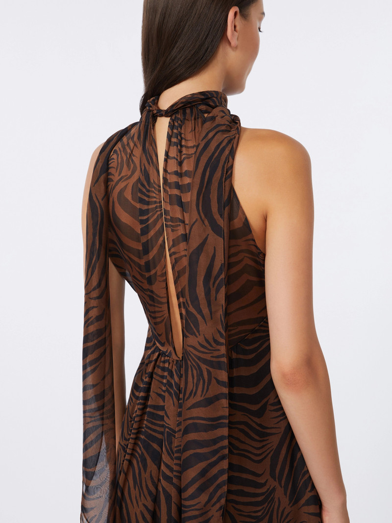 SALICE Printed silk chiffon dress - BROWN 5