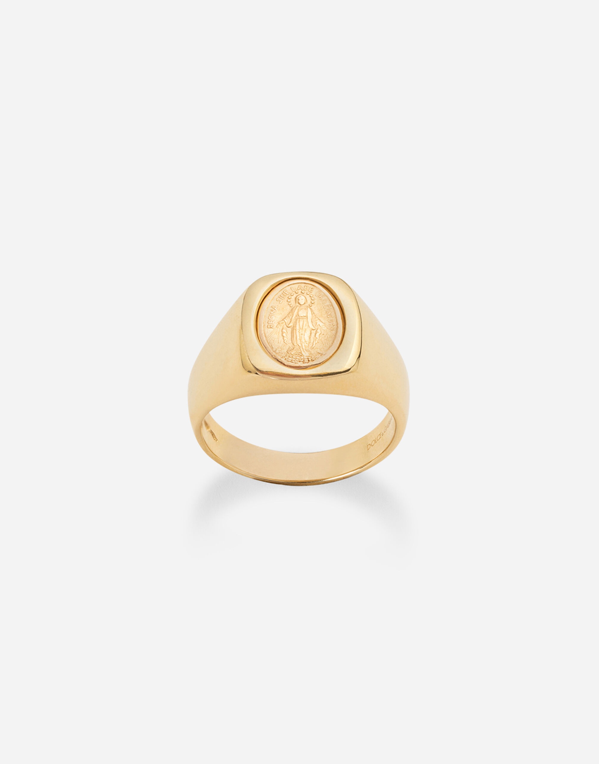 Devotion yellow and red gold ring with oval Virgin Mary medal with a vintage look - 1