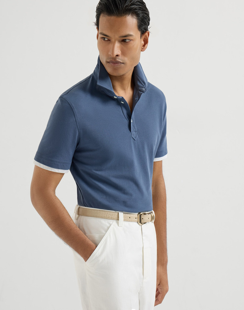 Cotton piqué shirt-style collar polo with faux-layering 5