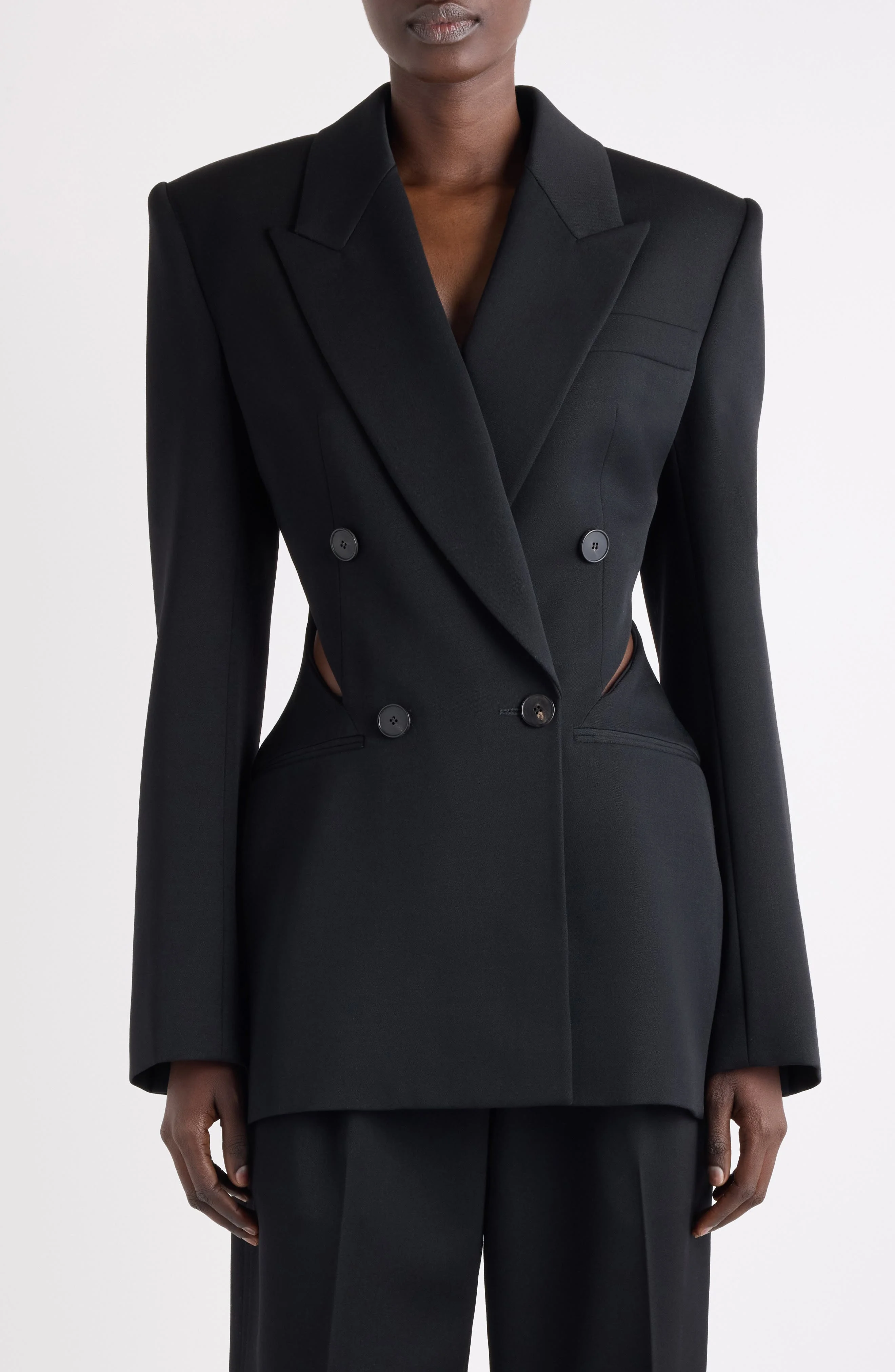 Givenchy Double Breasted Slashed Wool Blazer in Black at Nordstrom - 1