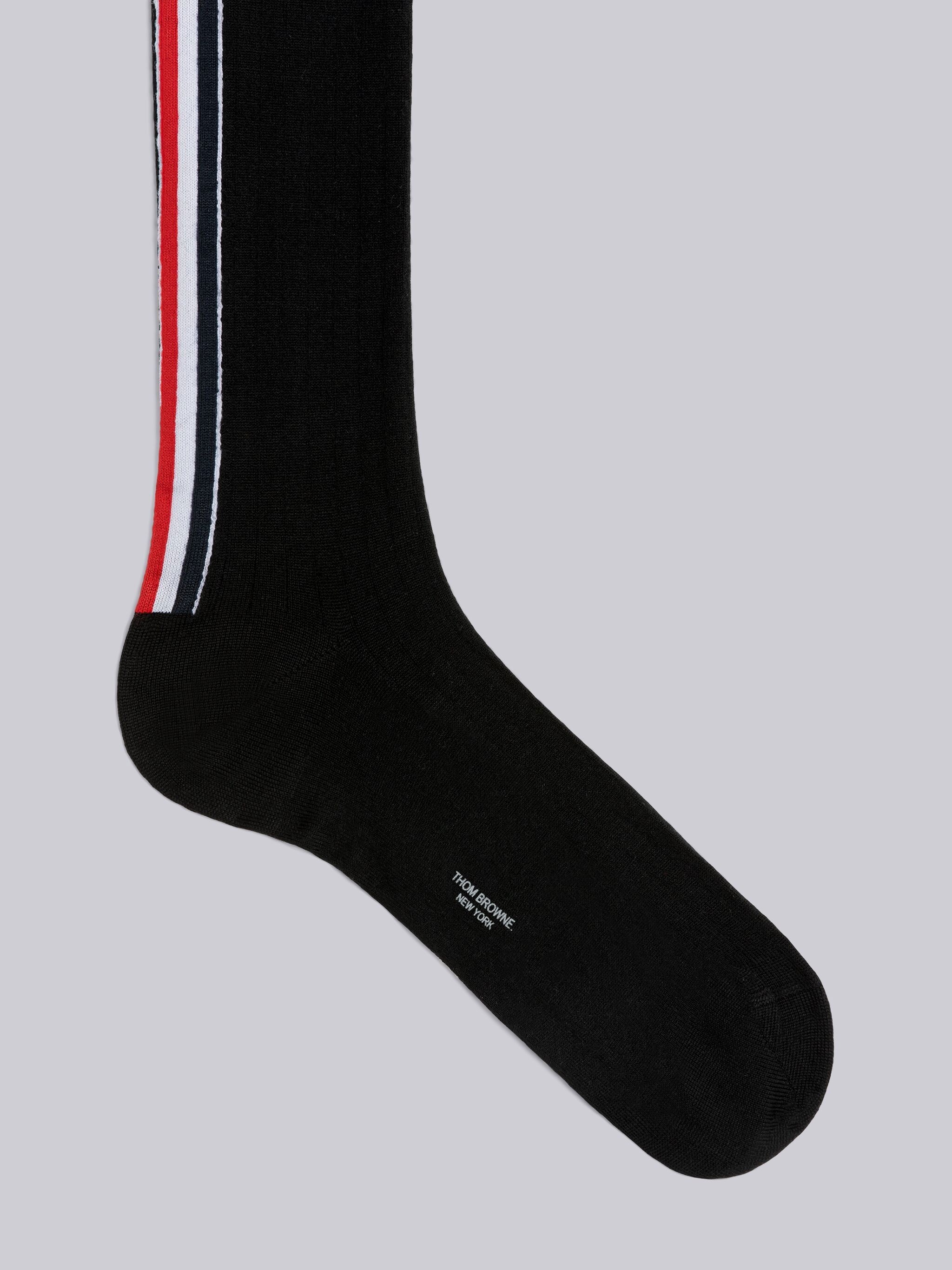 RIB STITCH MERINO WOOL STRIPE OVER THE CALF SOCKS - 2
