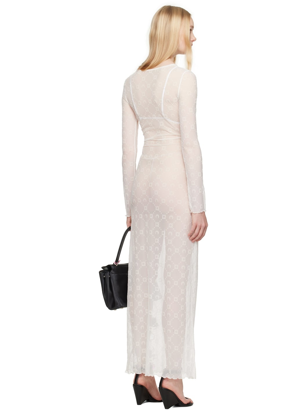 White Moonogram Mesh Flock Maxi Dress - 3