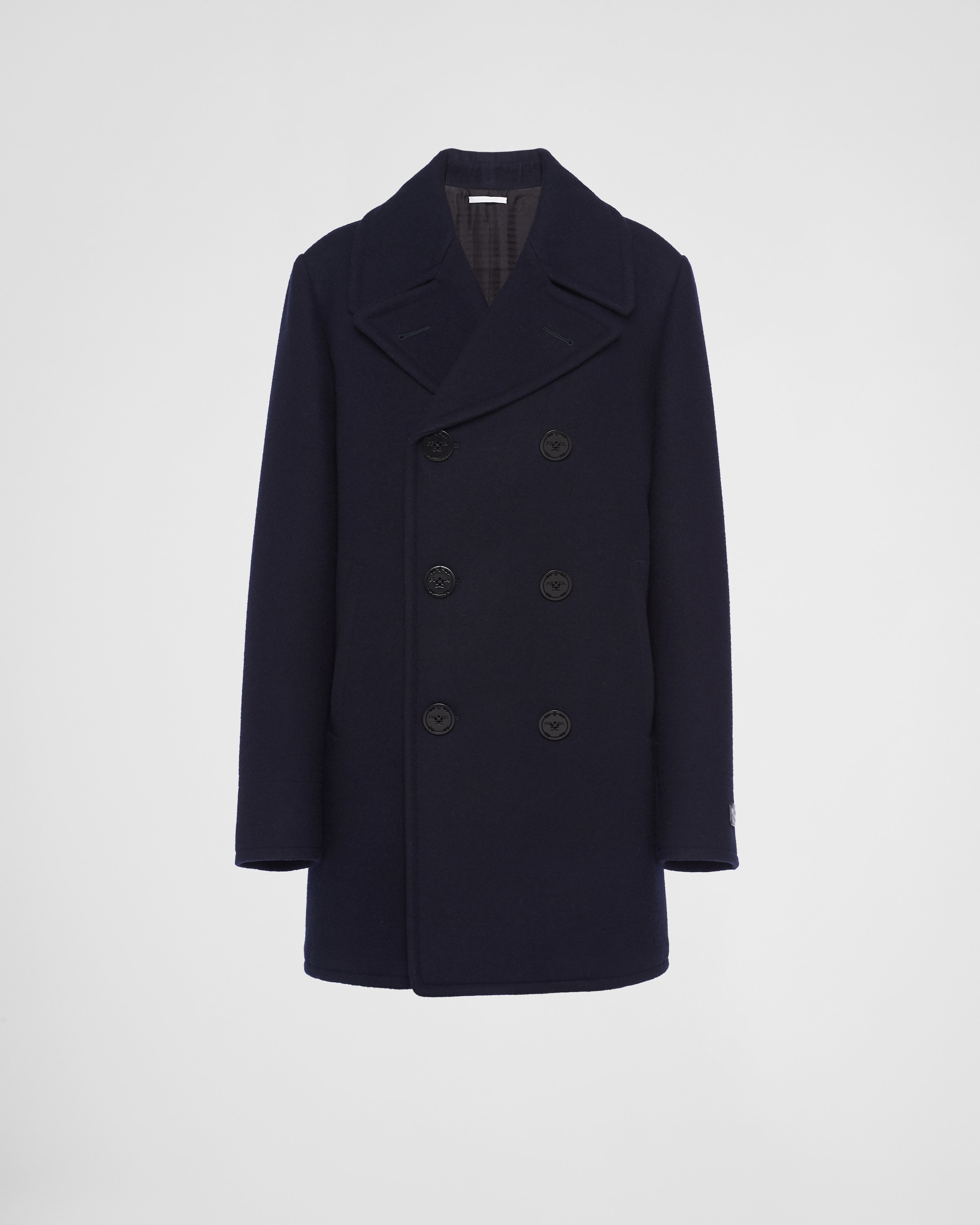 【プラダ・PRADA】Double-breasted cloth coat Women's PRADA Double Breasted Coat Overcoat Long Black RARE