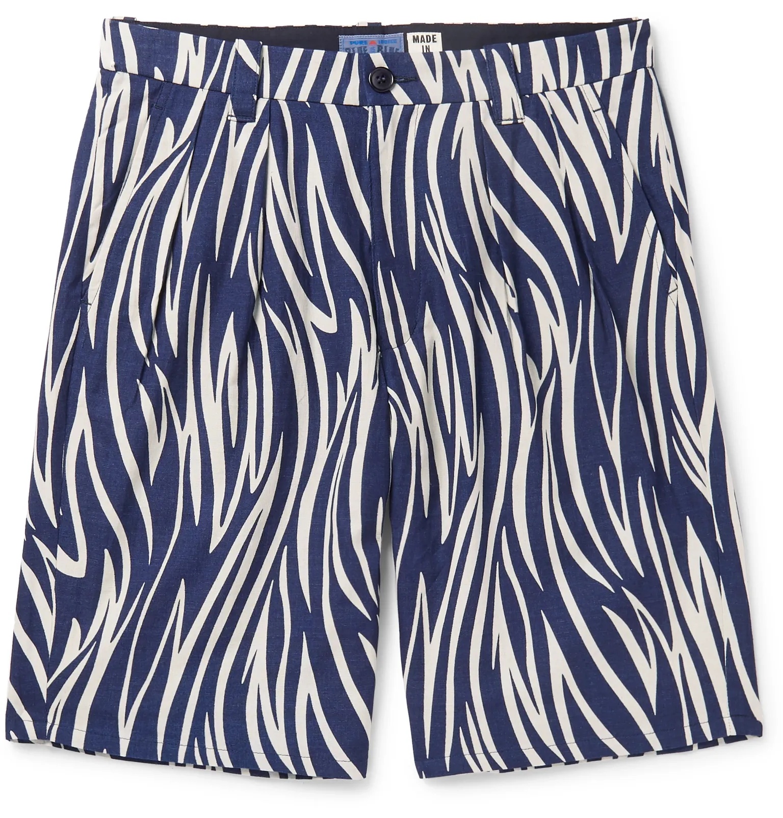 Indigo-Dyed Printed Cotton Shorts - 1