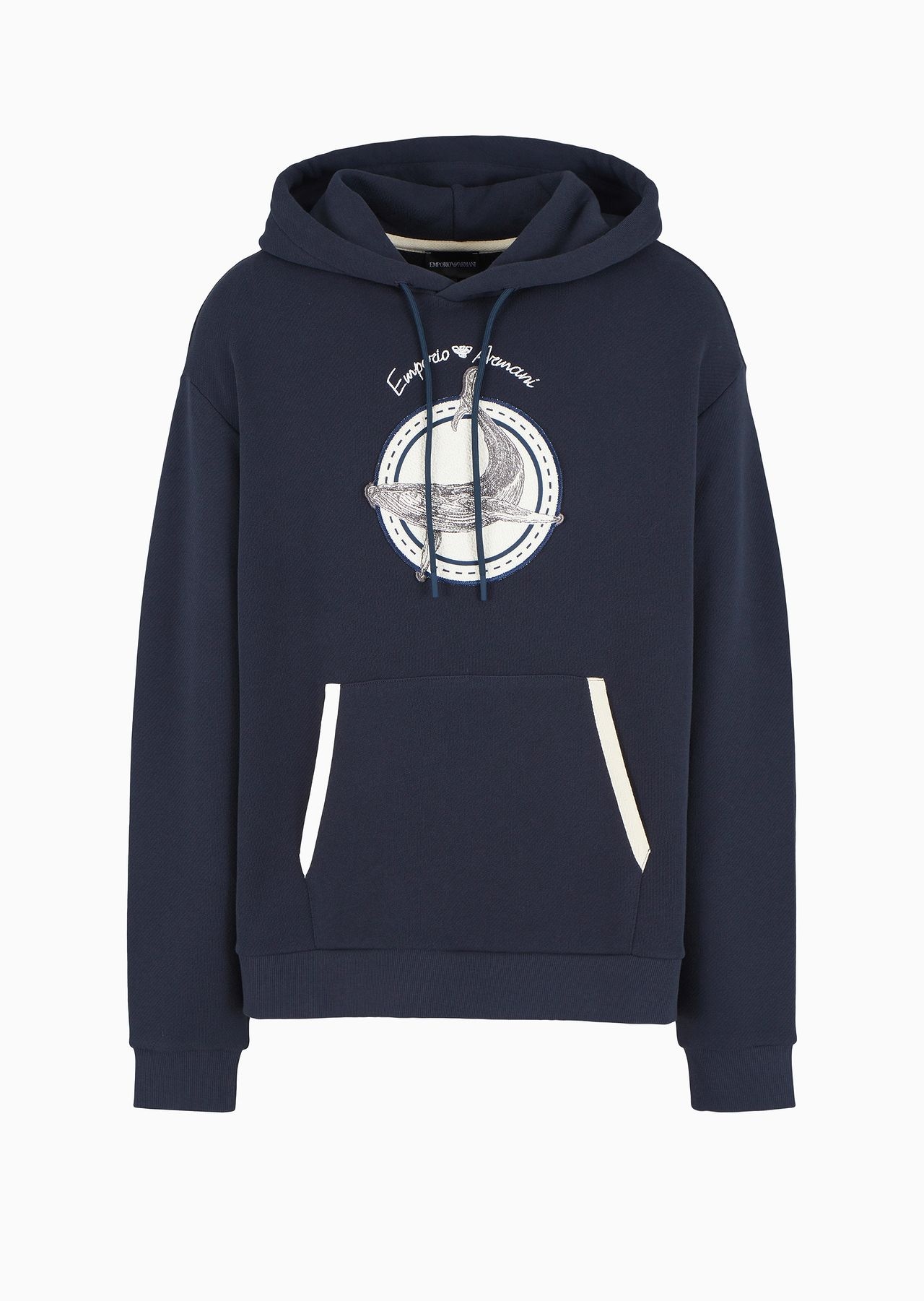 Twill hooded sweatshirt with oversized whale patch - 1