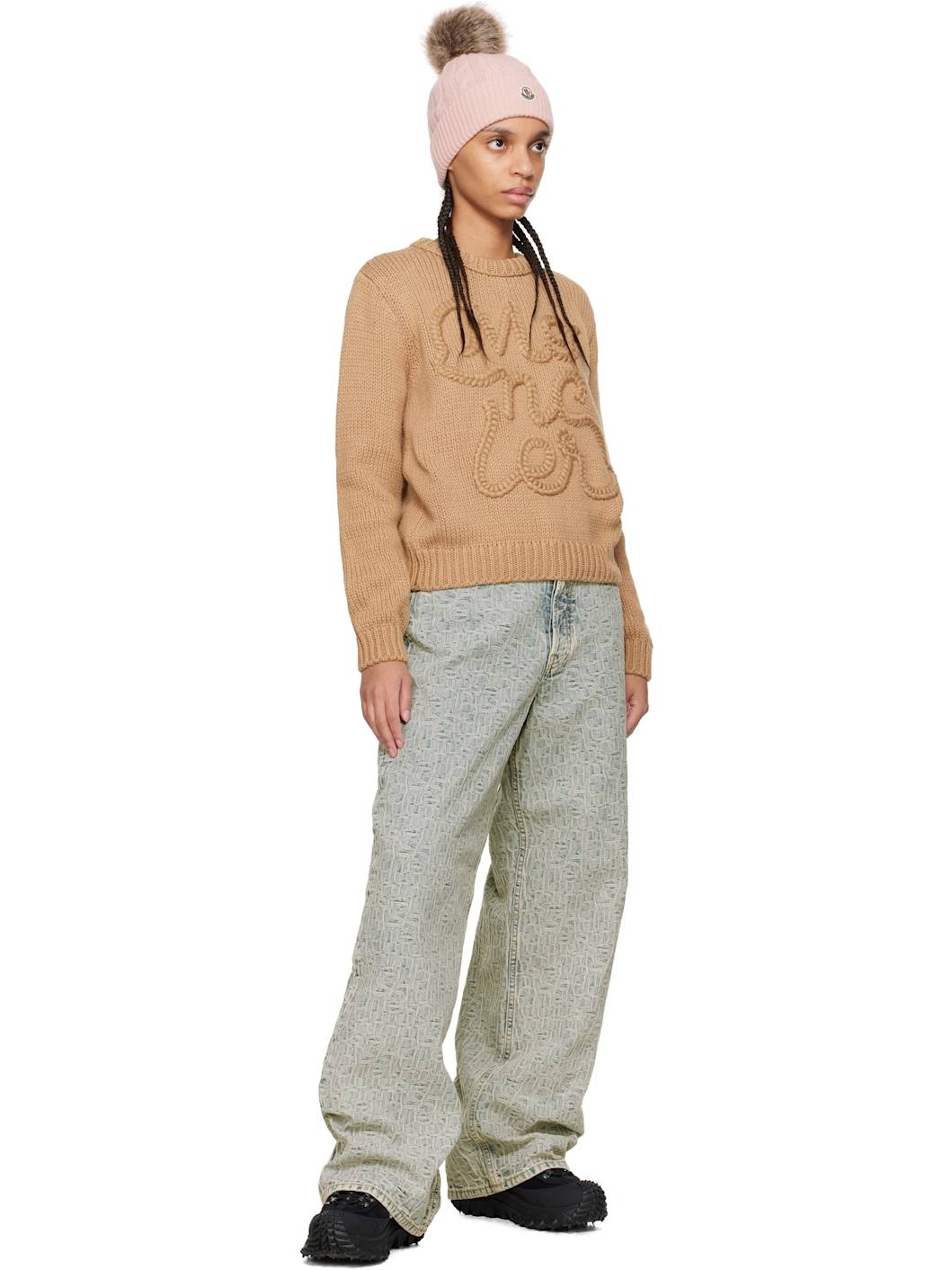 Beige Embroidered Logo Cotton Sweater - 5
