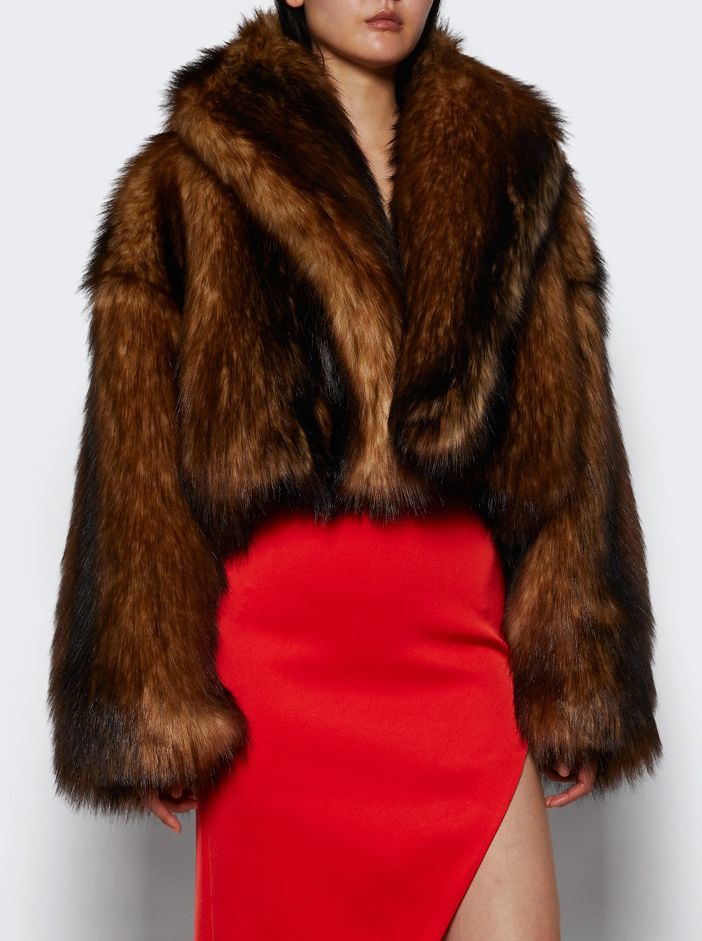 Faux Fur Oversized Jacket Brown - 2