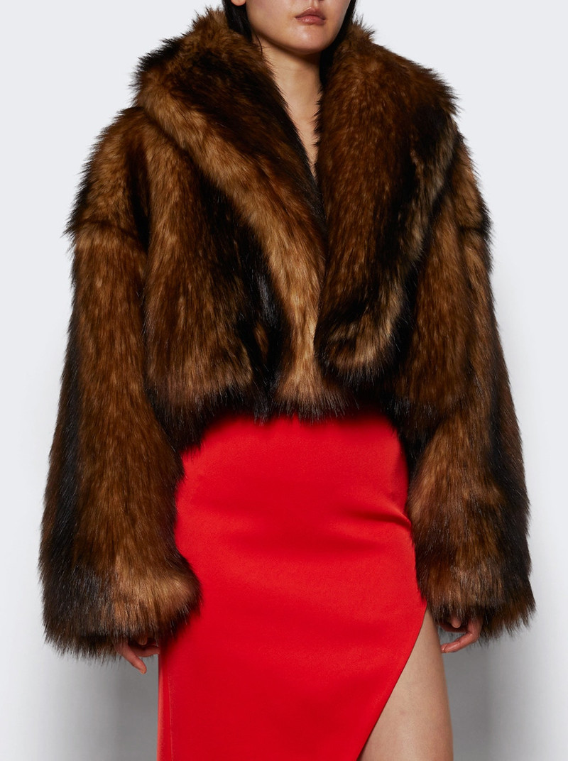 David Koma Faux Fur Oversized Jacket Brown outlook