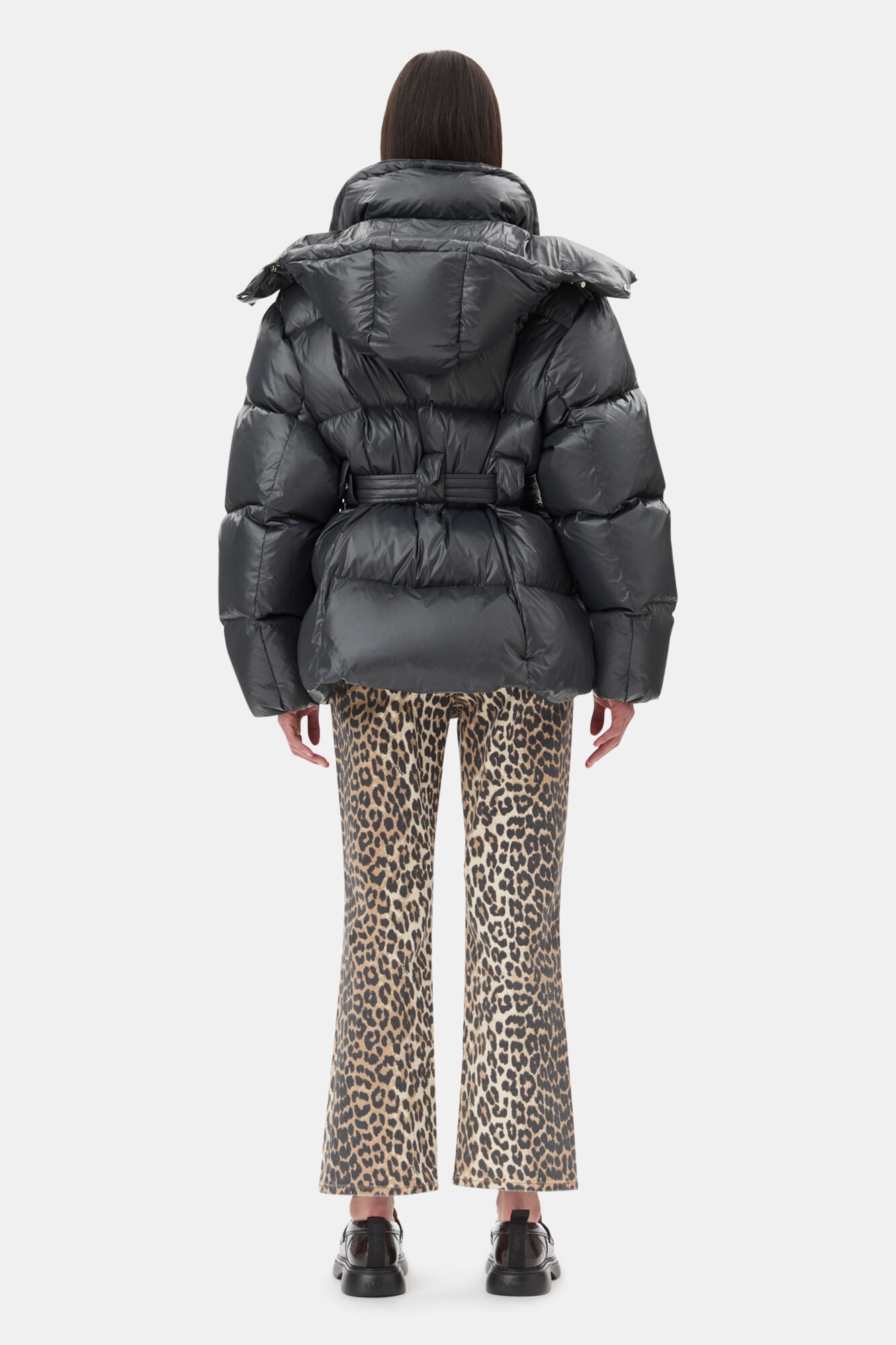 BLACK SHINY NYLON PUFFER JACKET - 5