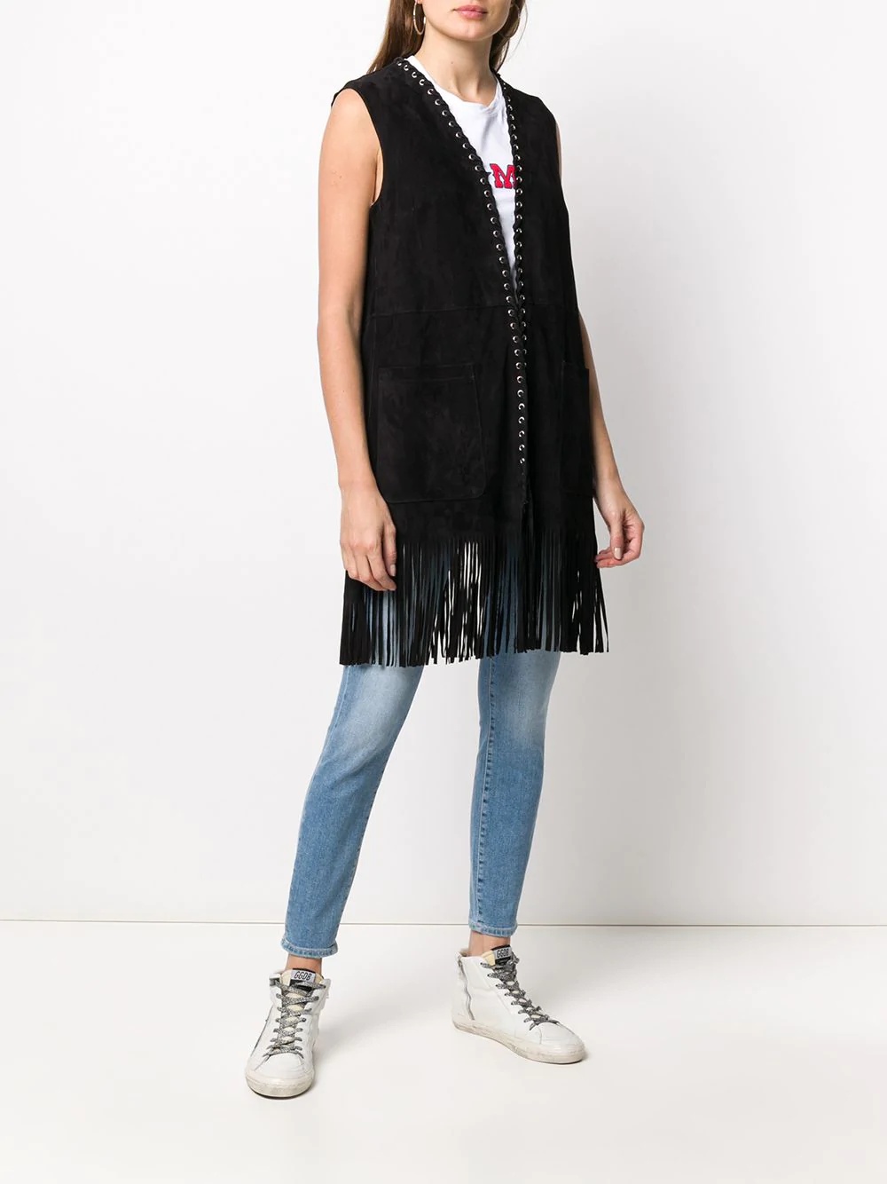 studded detailed fringe waistcoat - 3