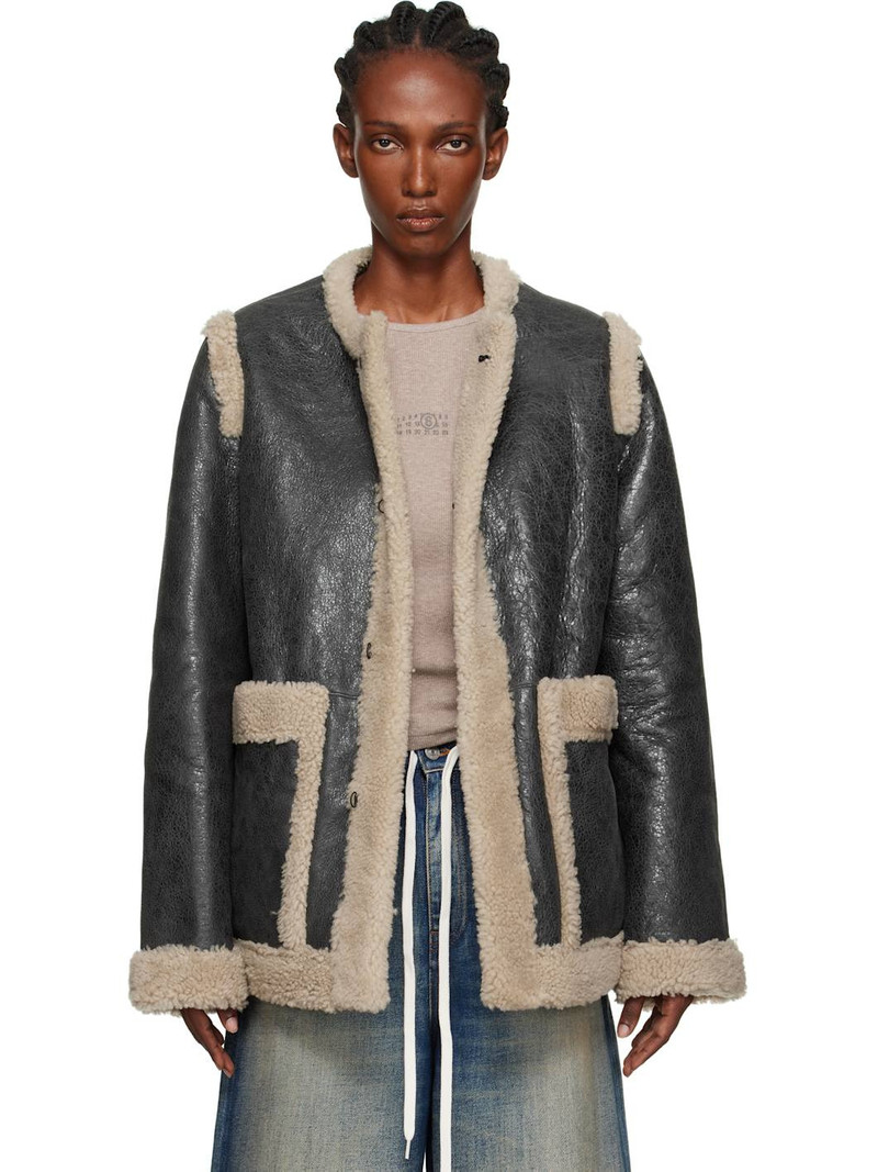 Black & Beige Sports Shearling Jacket 1