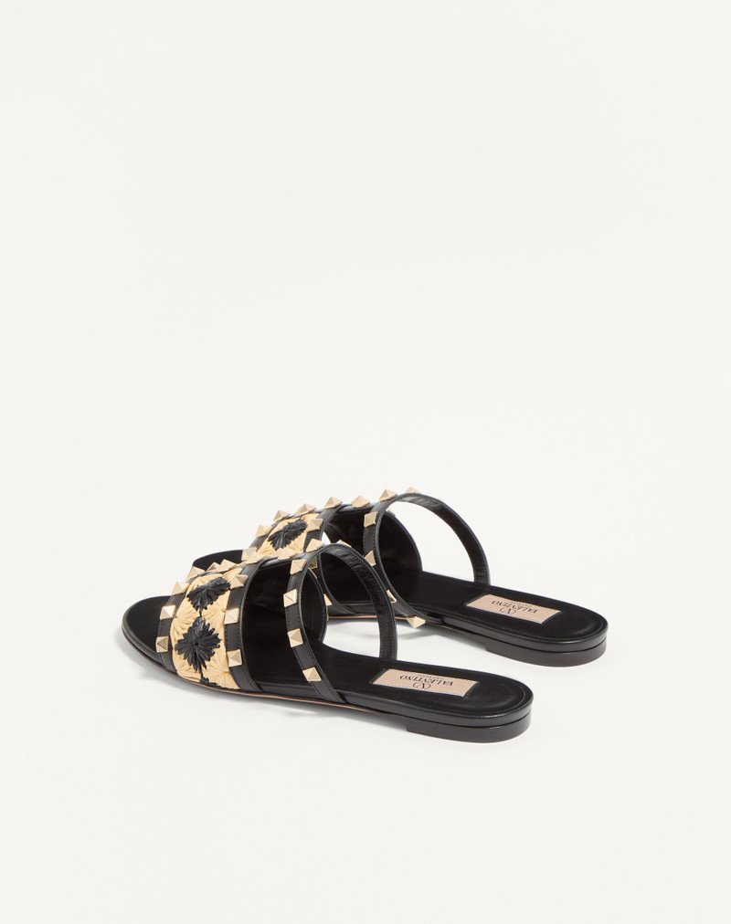 ROCKSTUD SLIDE SANDAL WITH RAFFIA CHECK EMBROIDERY 4