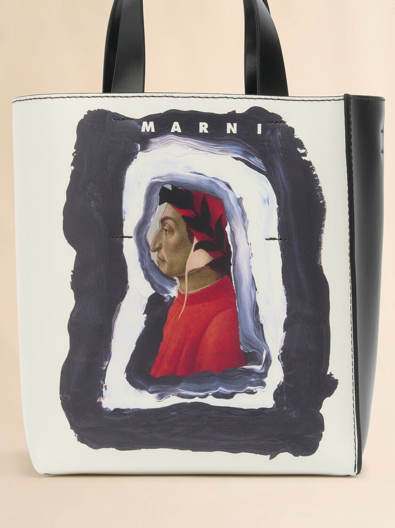 WHITE AND BLACK LEATHER MUSEO MINI BAG WITH DANTE PRINT 4