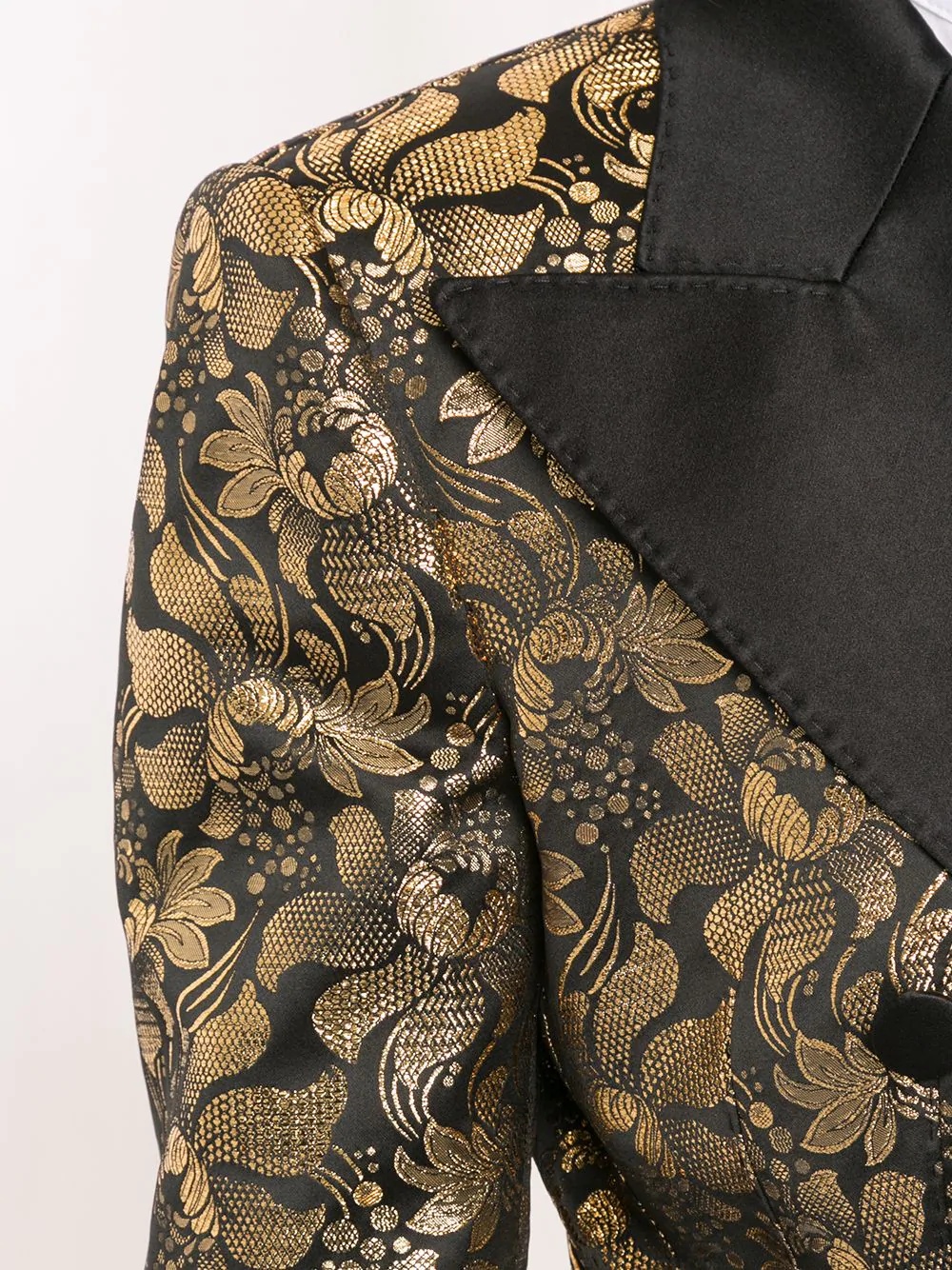 double-breasted foil jacquard coat - 5