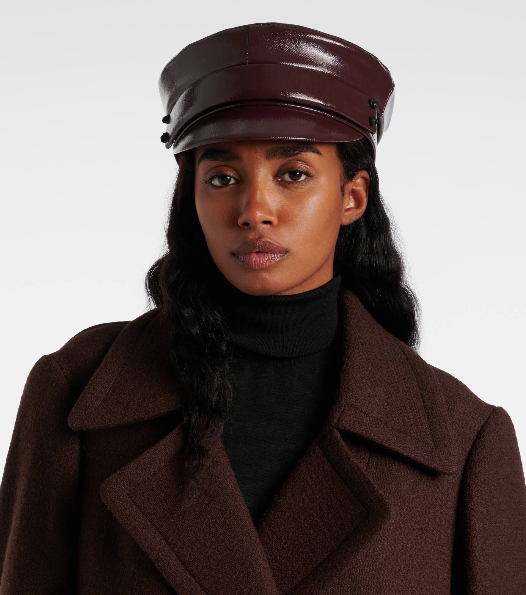 Faux leather newsboy cap - 2