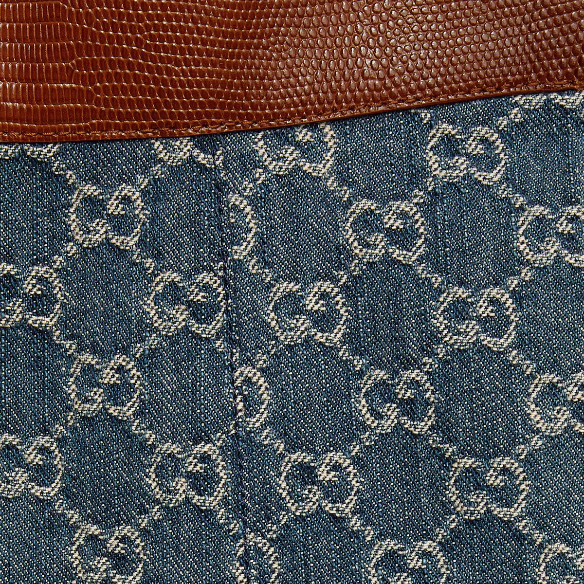 GG denim skirt with leather trim - 6