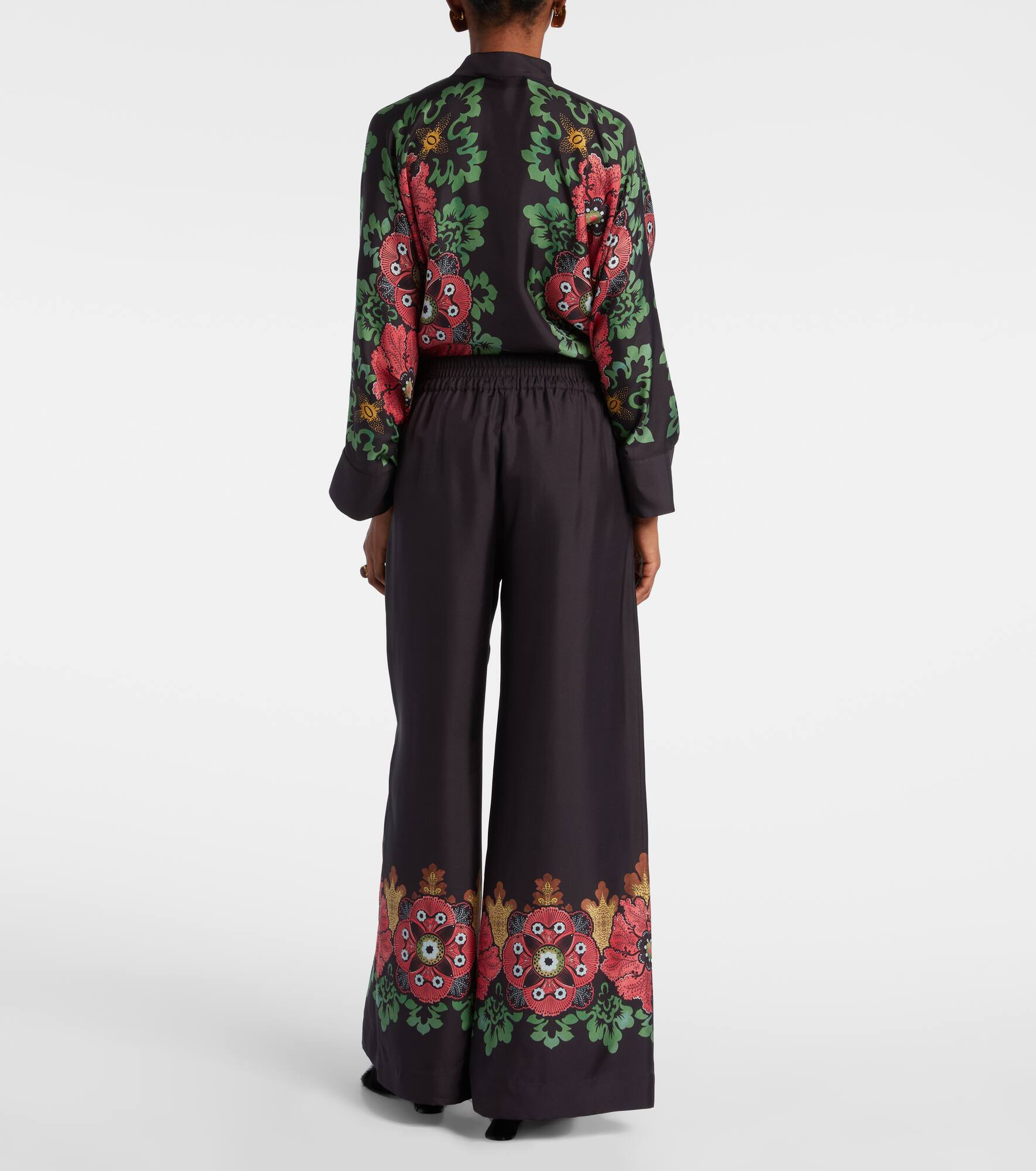 Printed silk twill palazzo pants - 3