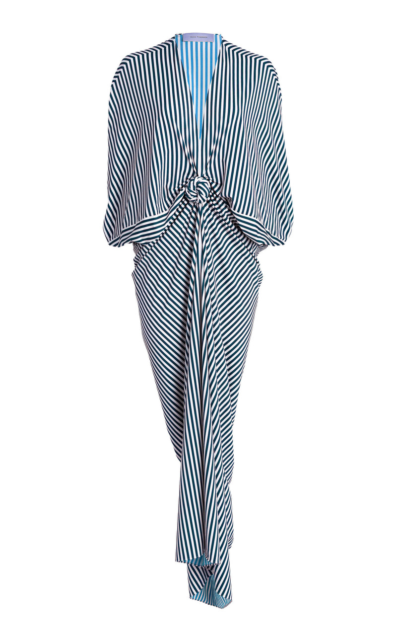 Fiore Gathered Crepe Tunic Maxi Dress stripe 1