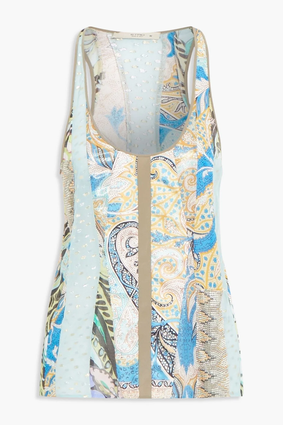 Embellished metallic fil coupé chiffon and printed silk-blend tank - 1