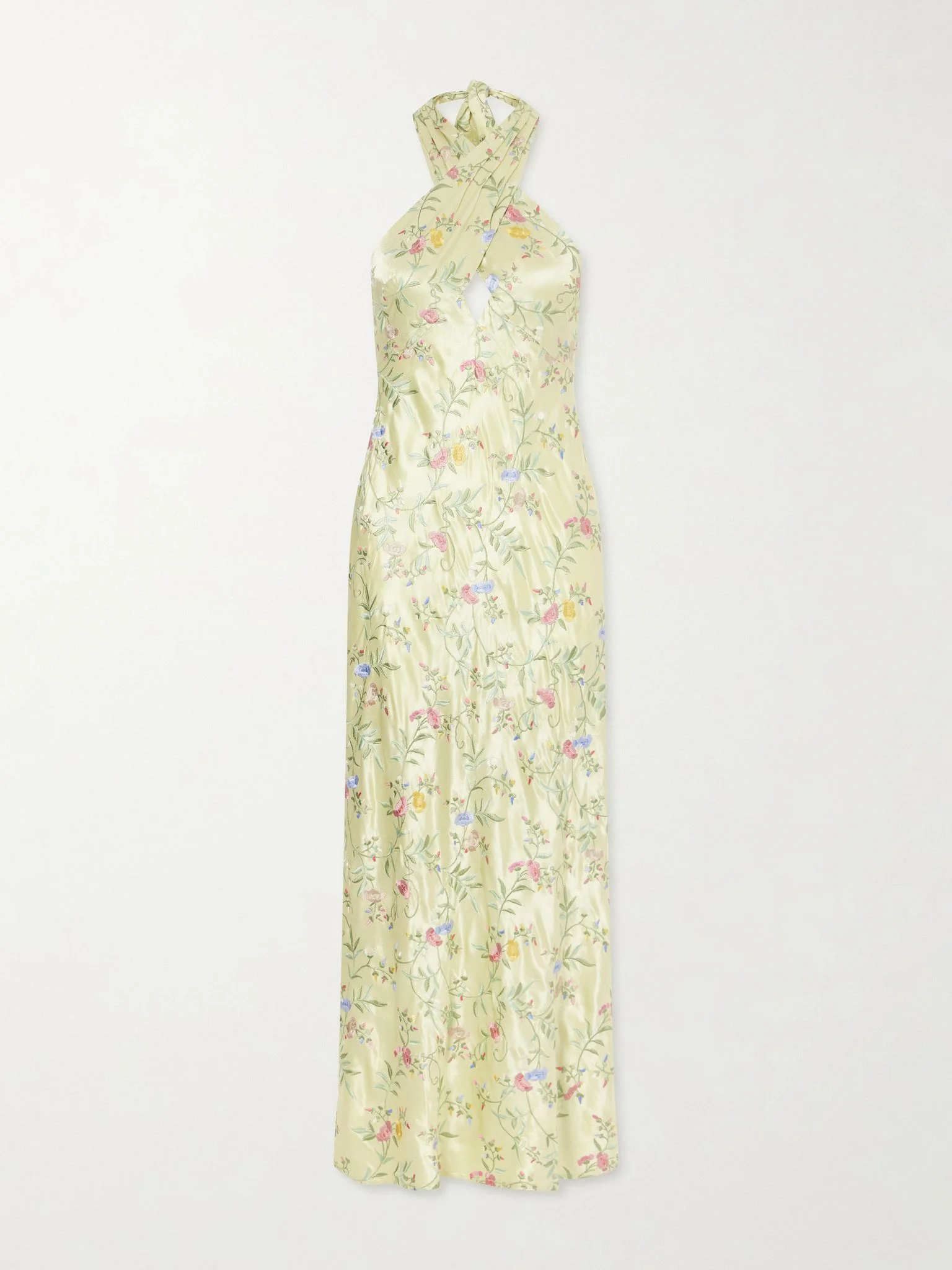 Dune floral-embroidered satin maxi dress Green - 1