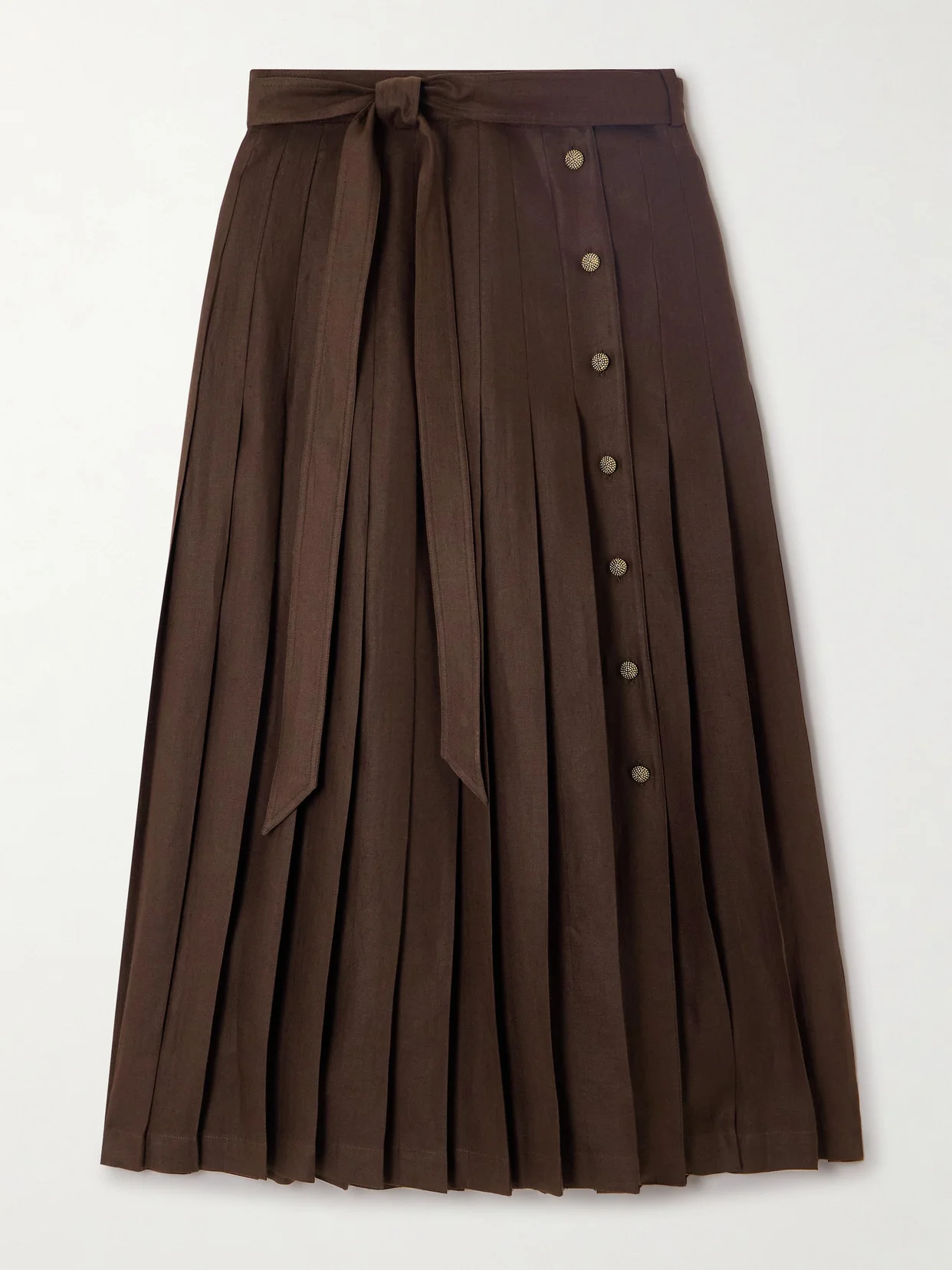 Yasmina Belted Pleated Linen-twill Wrap Skirt - 1