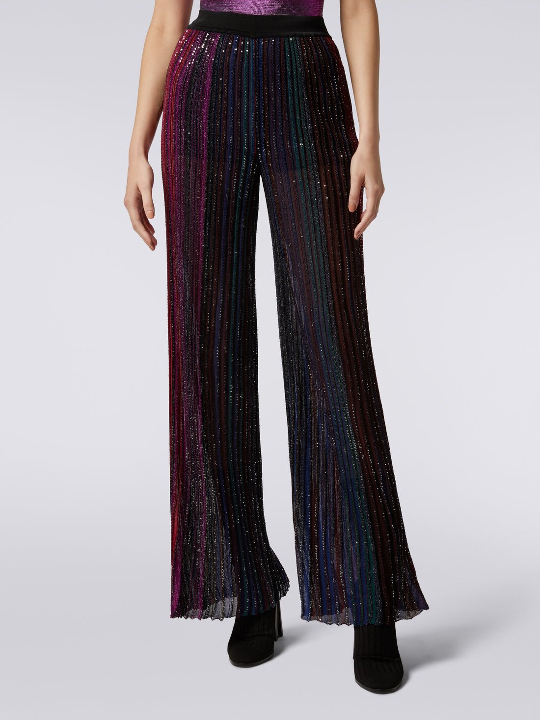 Flared pleated viscose blend trousers with sequins - 5