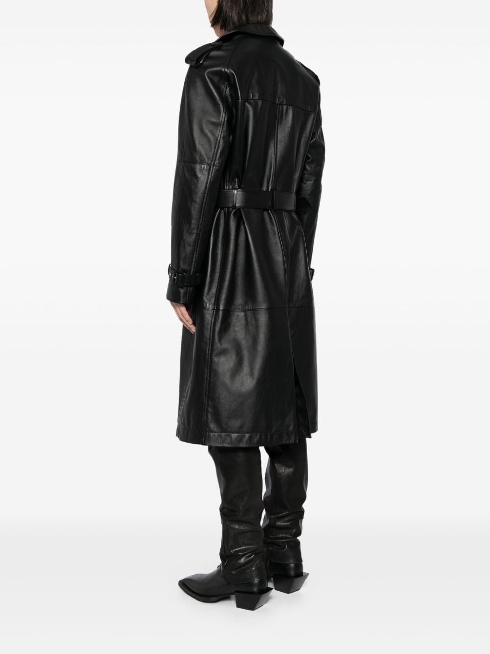 belted leather trench coat - 4