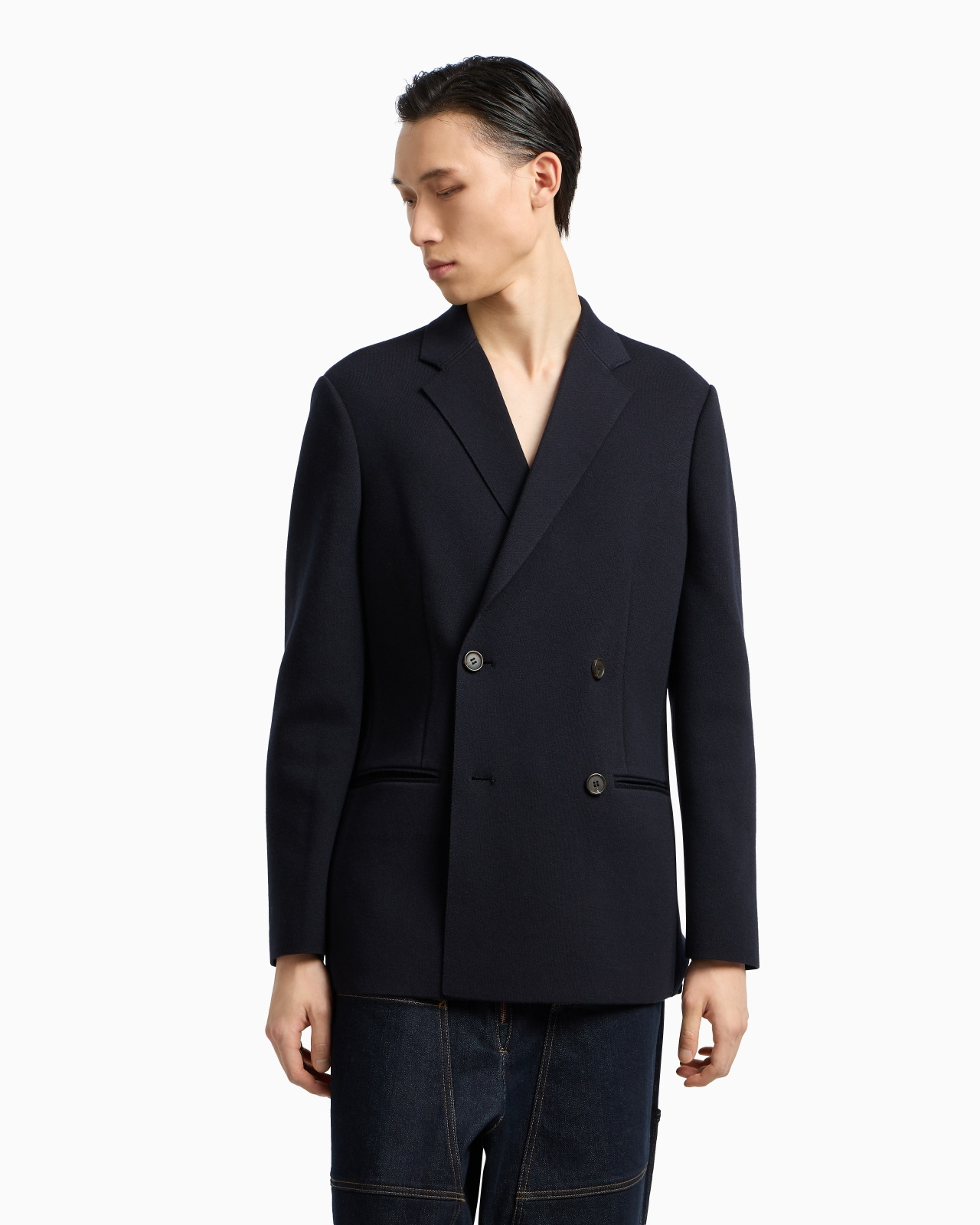 DOUBLE-BREASTED BLAZER IN A PLAIN-KNIT WOOL BLEND - 4