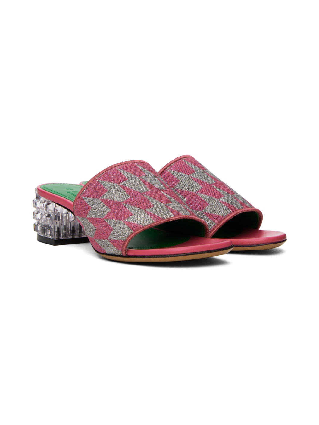 Pink & Gray Jacquard Heeled Sandals - 4
