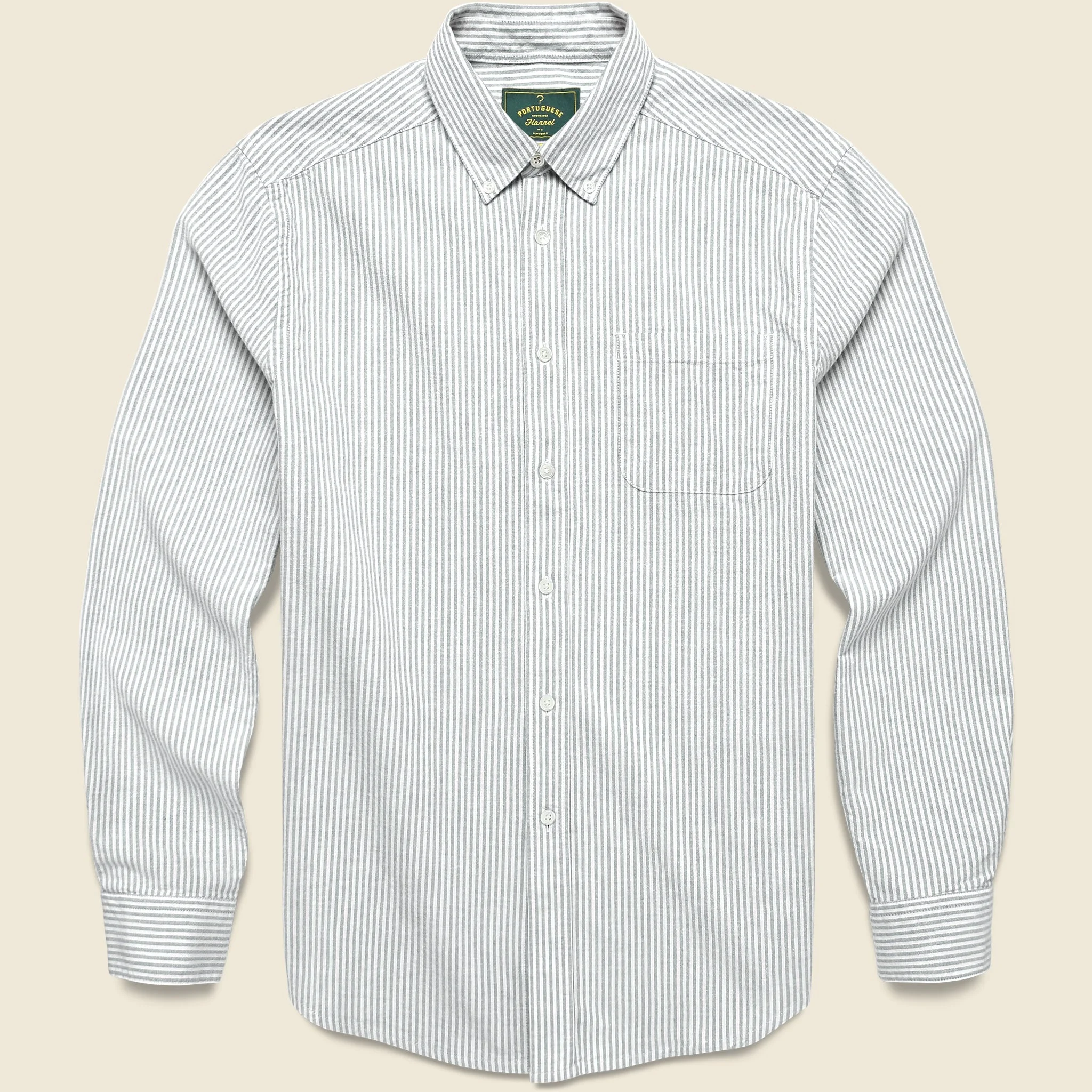 Belavista Brushed Oxford Shirt - Green Stripe - 1