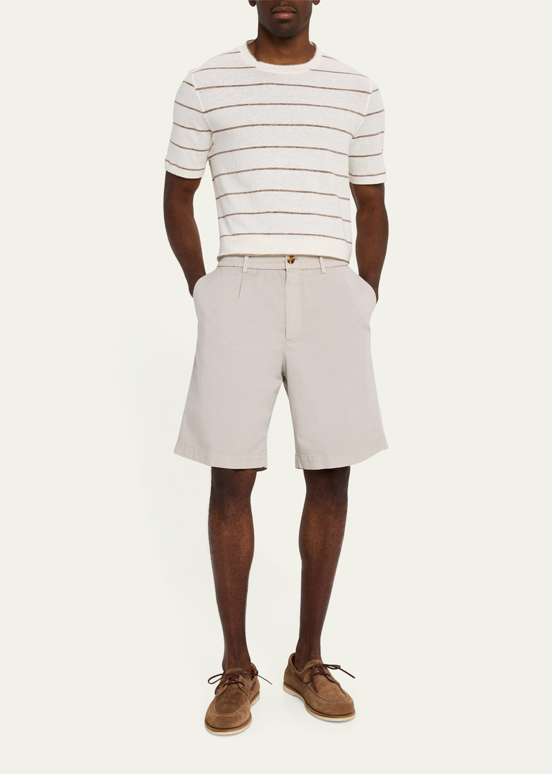 Brunello Cucinelli Men's Linen-Cotton Stripe Crewneck T-Shirt outlook