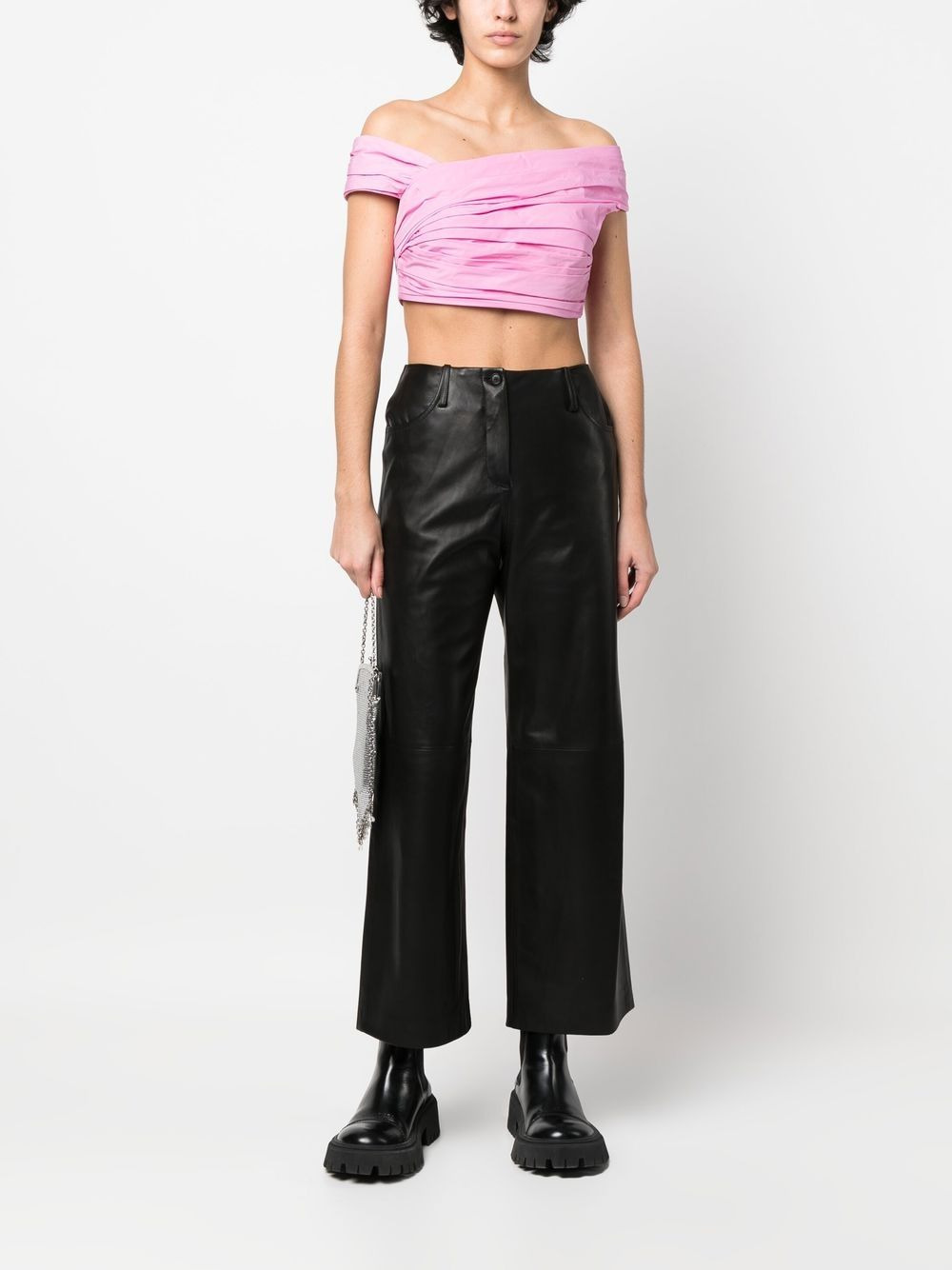 pleated off-shoulder cropped top - 2