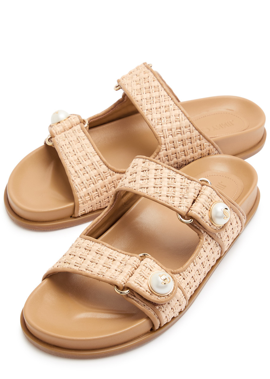 Jimmy Choo Fayence Embellished Raffia Sliders - 3