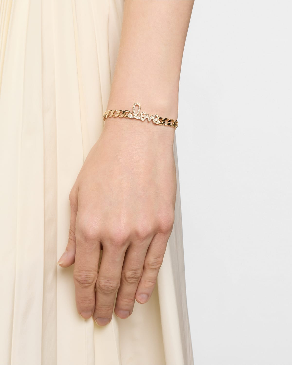 14K Yellow Gold and Diamond Love Script Curb Link Chain Bracelet - 2