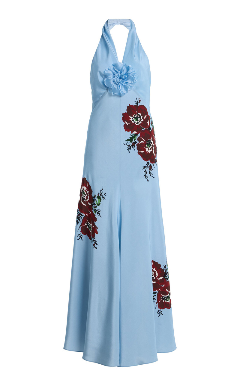 Exclusive Floral Silk-Crepe Maxi Halter Dress blue 1