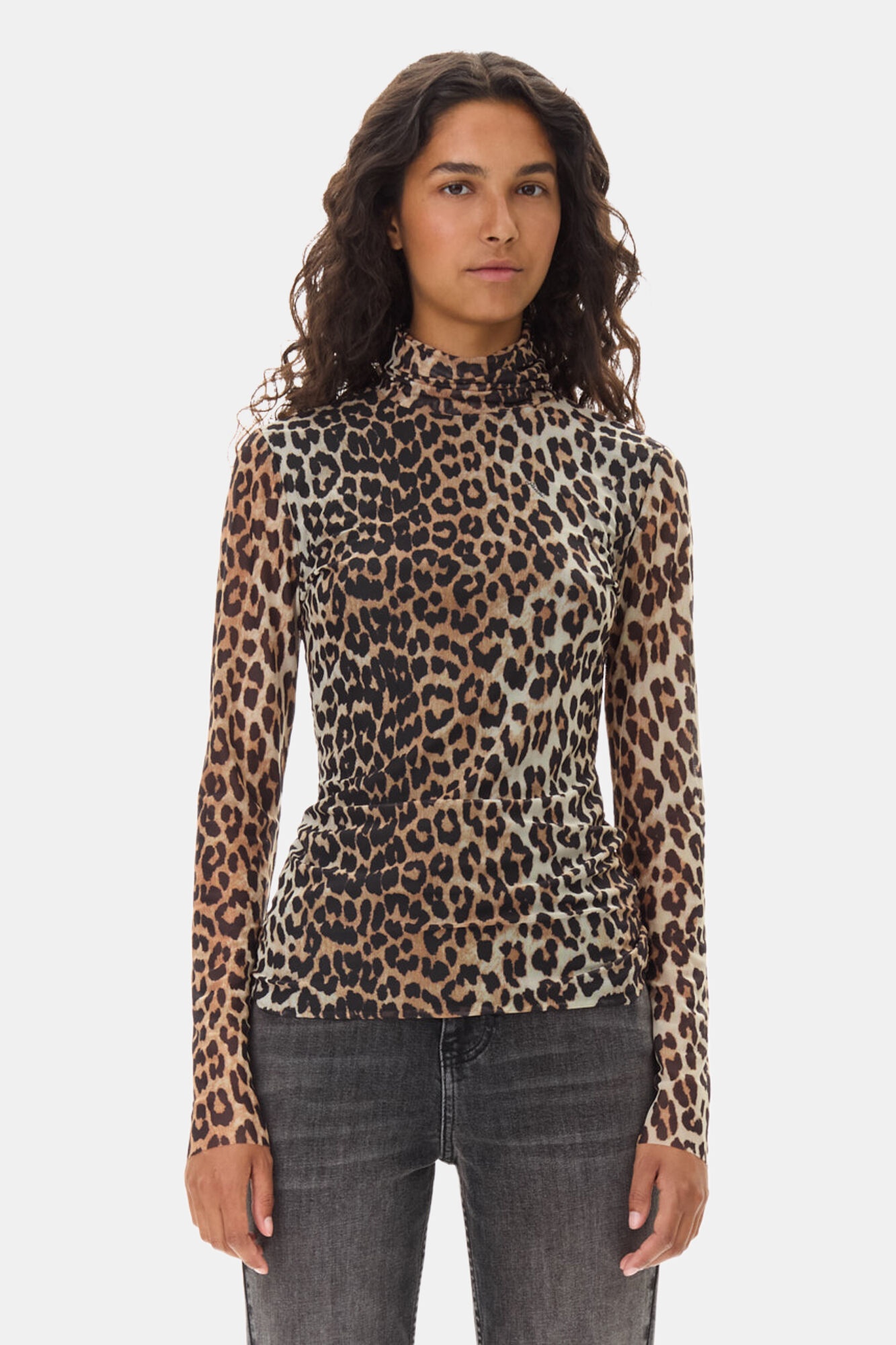 LEOPARD PRINTED MESH LONG SLEEVE ROLLNECK - 2