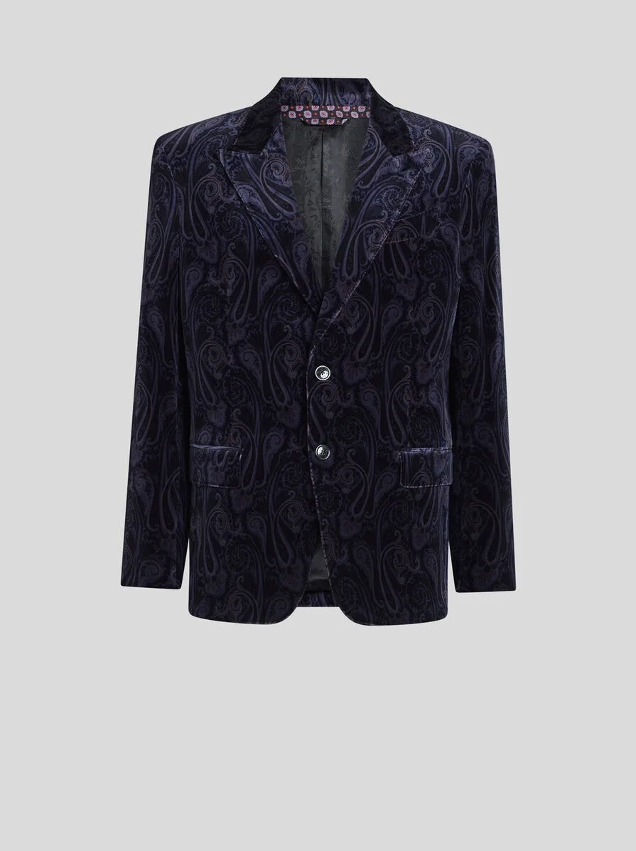 SINGLE-BREASTED COTTON VELVET JACKET WITH PAISLEY OVERPRINT - 1
