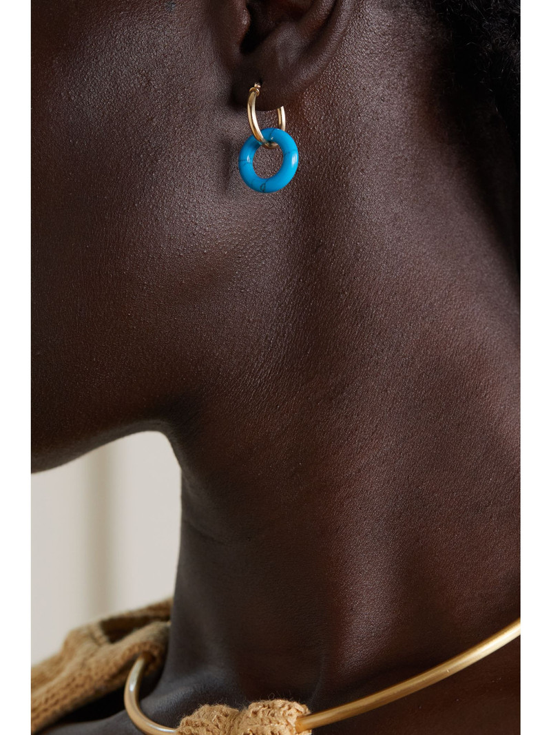 MATEO Donut 14-karat gold turquoise hoop earrings Gold outlook